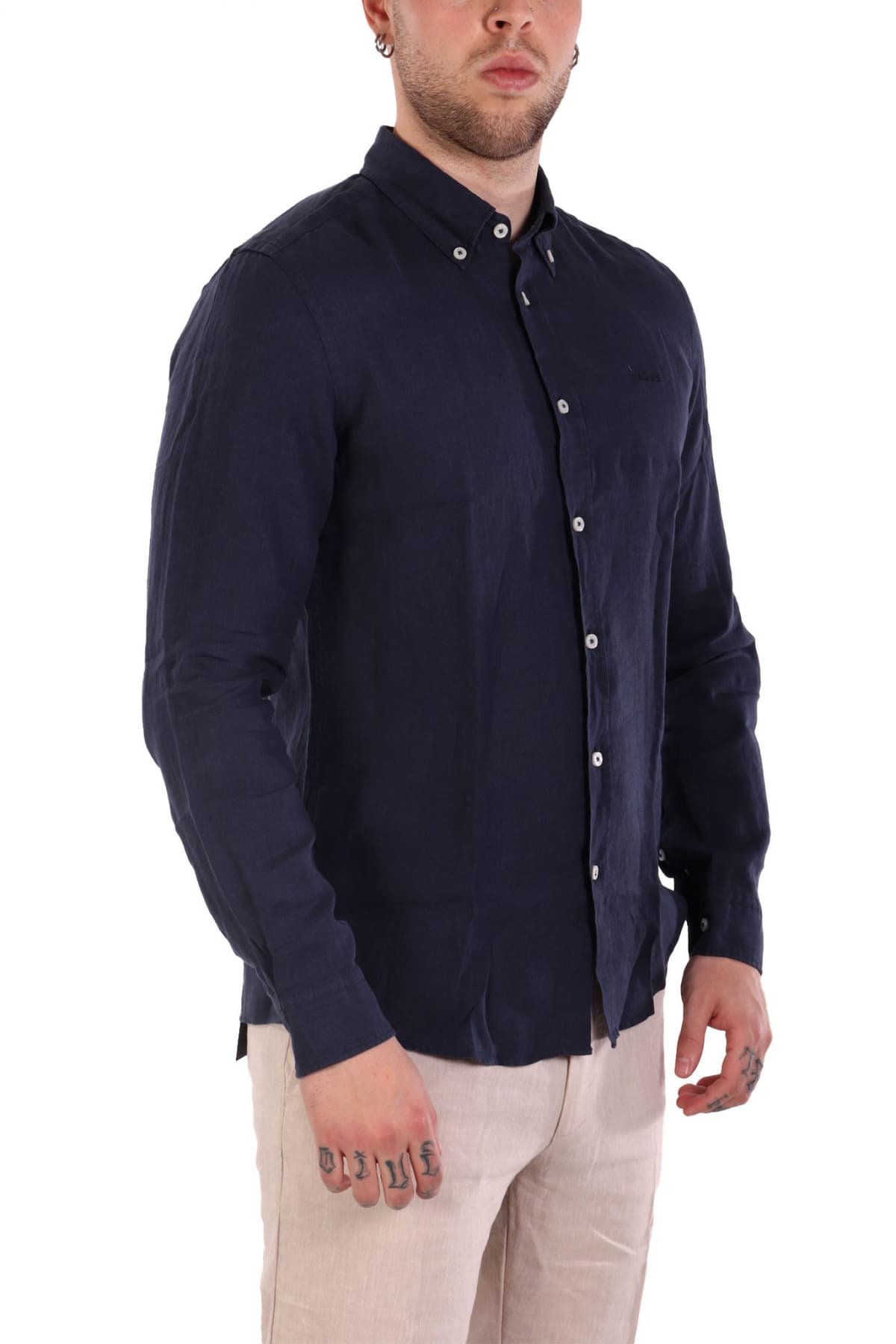 BOSS ΠΟΥΚΑΜΙΣΟ BUTTON DOWN ΛΙΝΟ SLIM FIT H-ROAN-BD-E-C1-243 ΜΠΛΕ