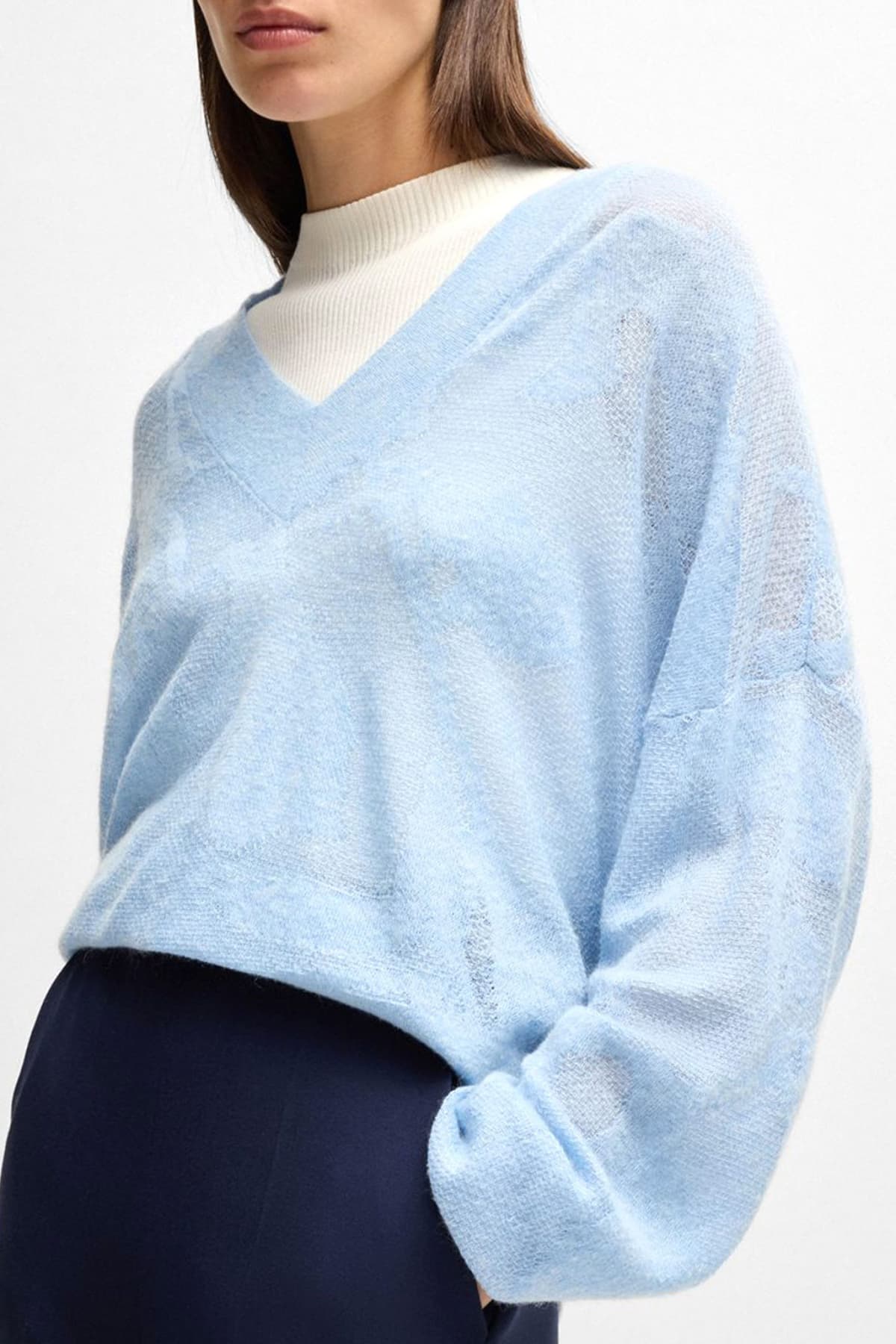 BOSS ΜΠΛΟΥΖΑ ΠΛΕΚΤΗ FENARTE V-NECK ΣΙΕΛ