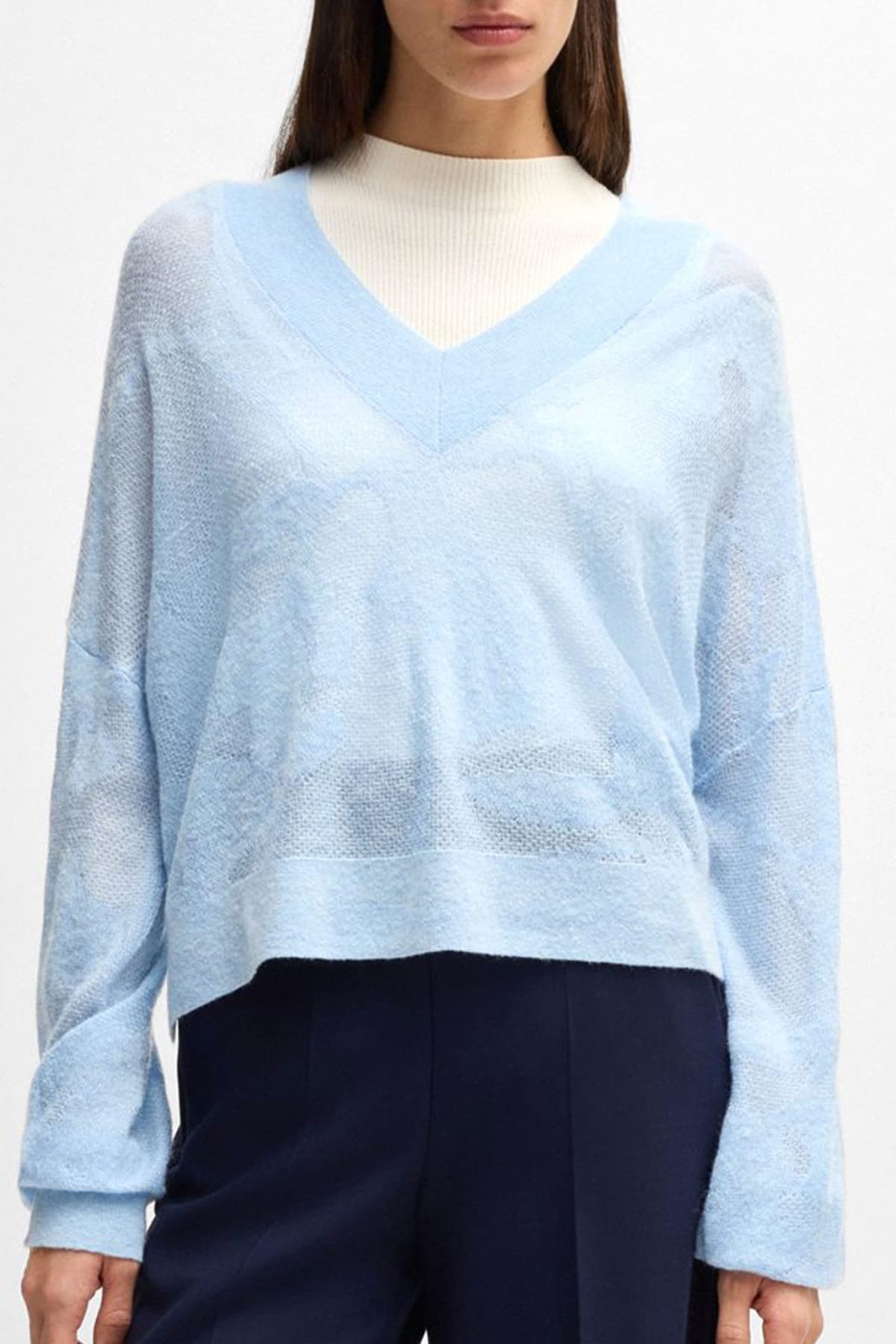 BOSS ΜΠΛΟΥΖΑ ΠΛΕΚΤΗ FENARTE V-NECK ΣΙΕΛ