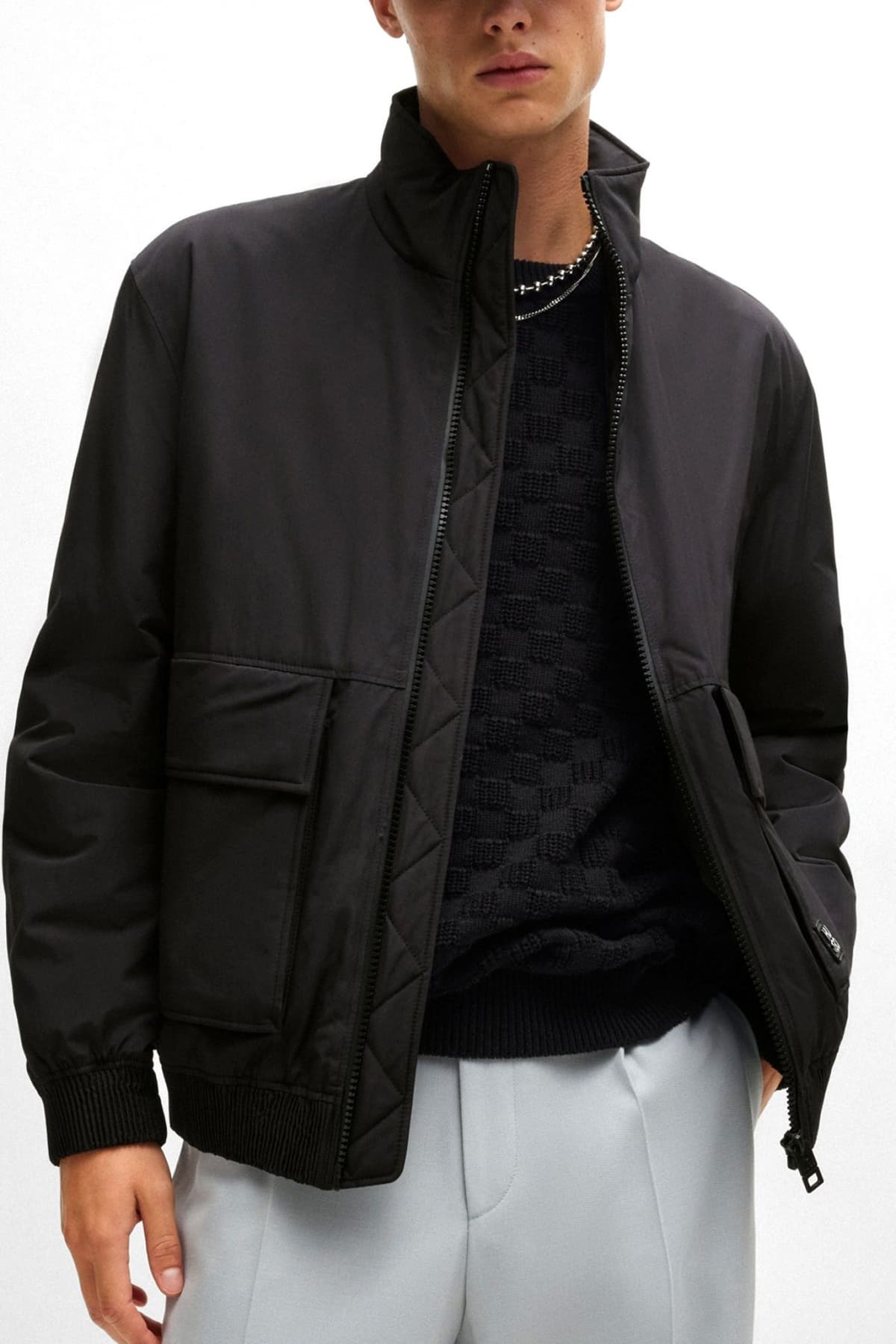 HUGO ΜΠΟΥΦΑΝ BOMBER BEREN2511 LOGO ΜΕΤΑΛΛΙΚΟ ΜΑΥΡΟ