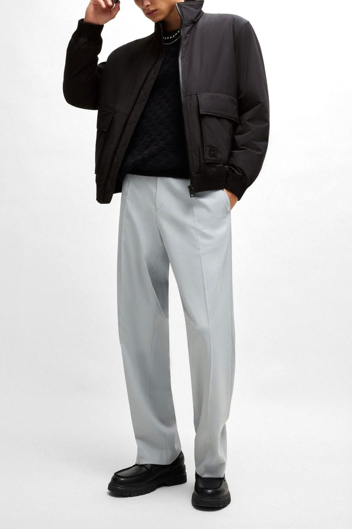 HUGO ΜΠΟΥΦΑΝ BOMBER BEREN2511 LOGO ΜΕΤΑΛΛΙΚΟ ΜΑΥΡΟ