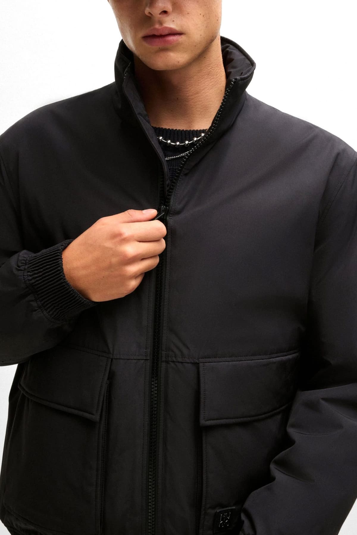 HUGO ΜΠΟΥΦΑΝ BOMBER BEREN2511 LOGO ΜΕΤΑΛΛΙΚΟ ΜΑΥΡΟ