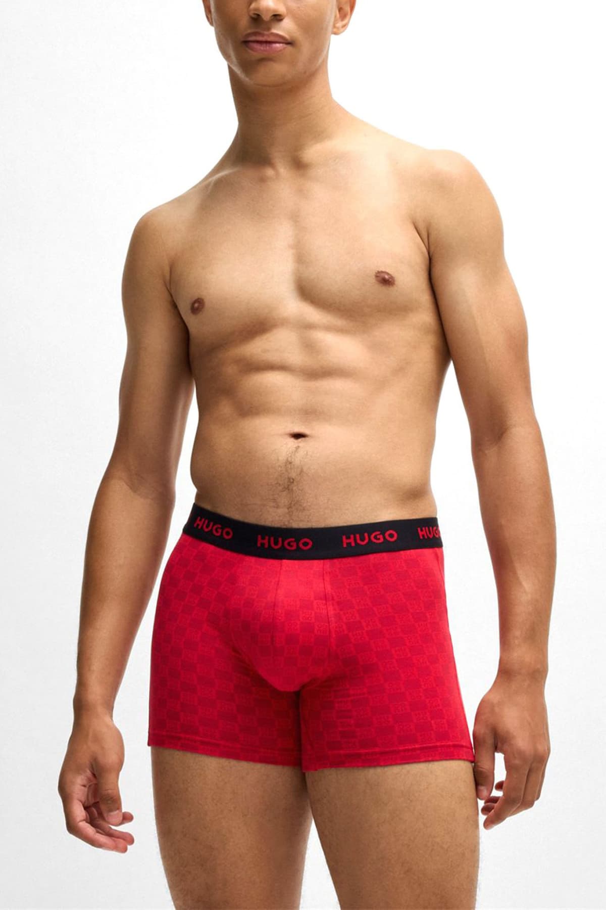 HUGO ΕΣΩΡΟΥΧΟ BOXERBR TRPLT DESIGN COTTON STRETCH ΚΟΚΚΙΝΟ-ΜΑΥΡΟ