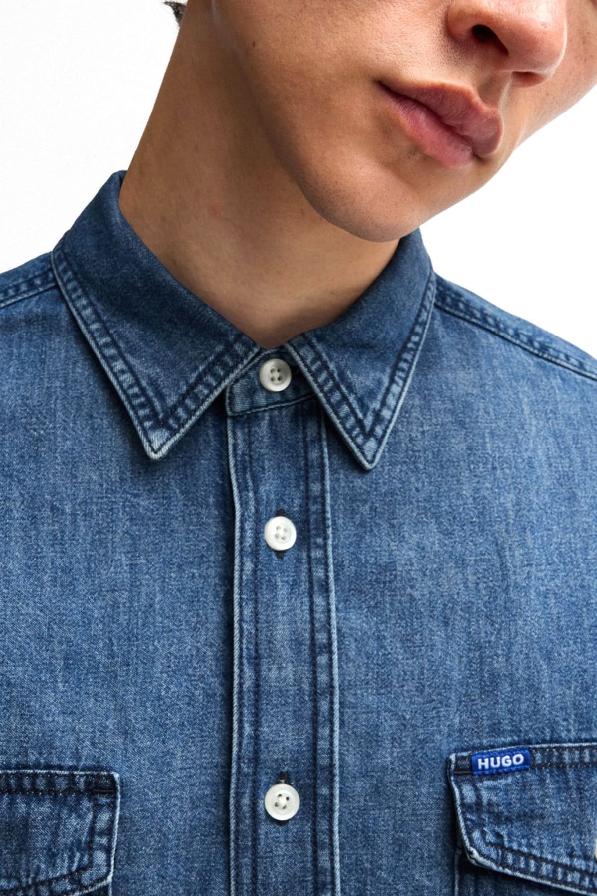 HUGO BLUE ΠΟΥΚΑΜΙΣΟ JEANS EBINO ΜΠΛΕ