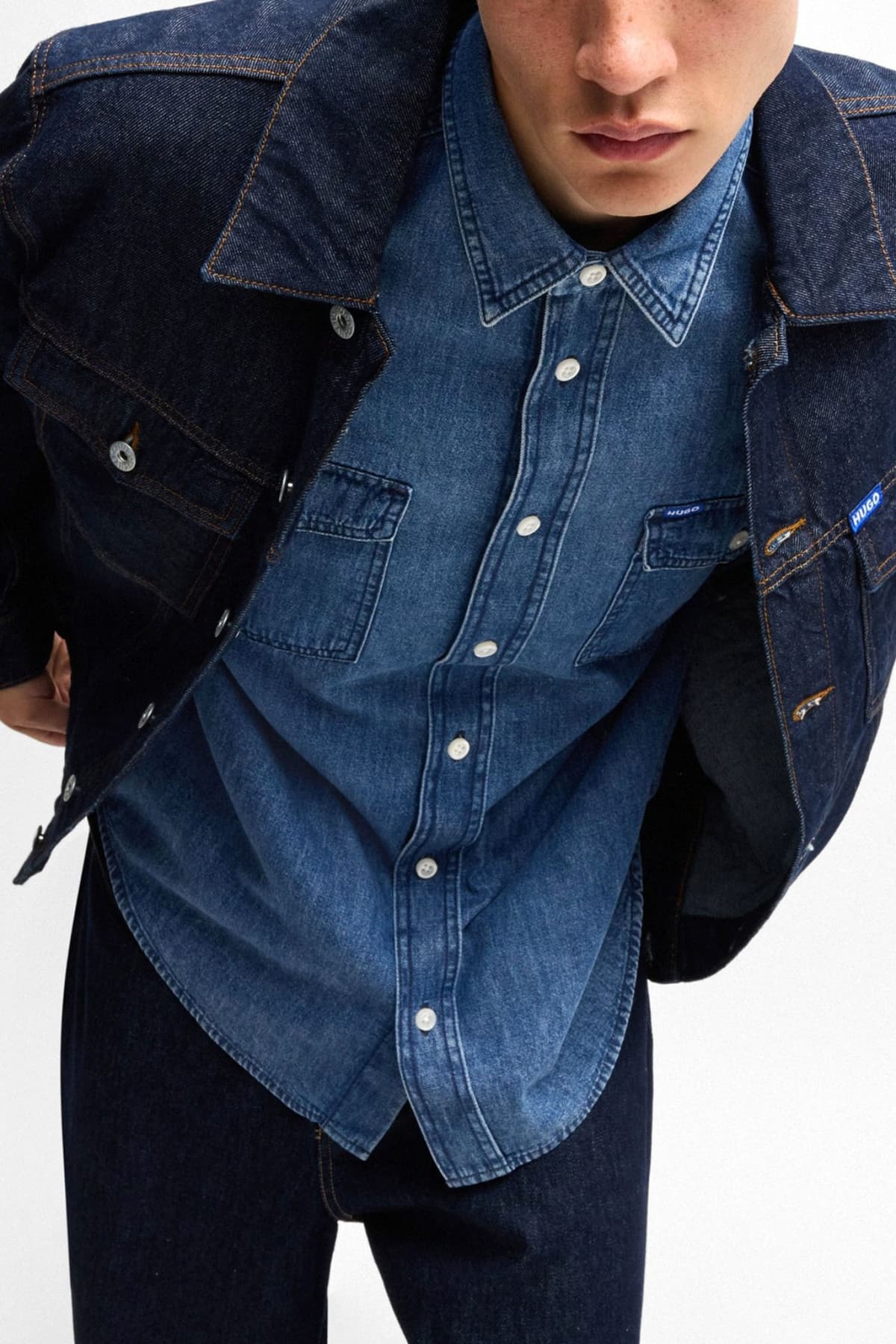 HUGO BLUE ΠΟΥΚΑΜΙΣΟ JEANS EBINO ΜΠΛΕ