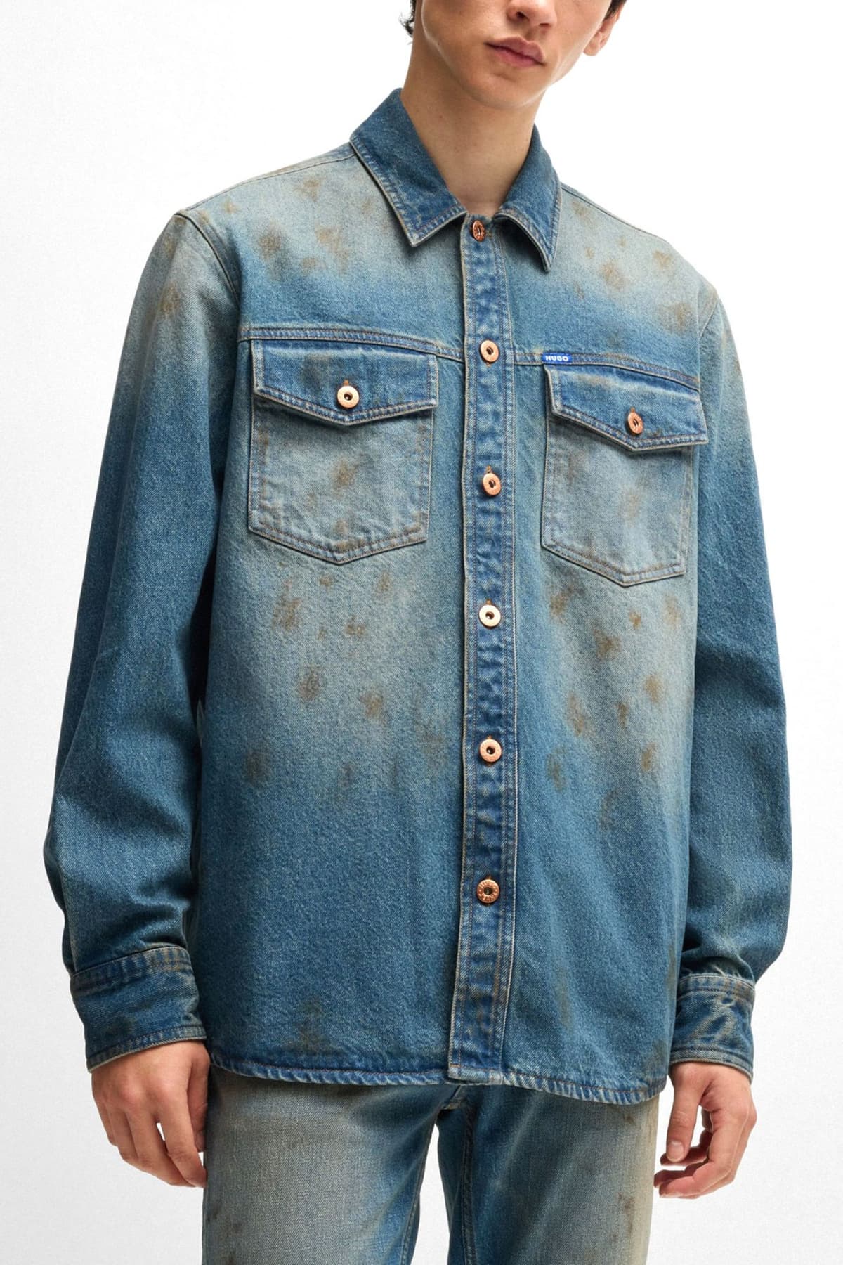 HUGO BLUE ΠΟΥΚΑΜΙΣΟ JEANS EBRIDO ΜΠΛΕ