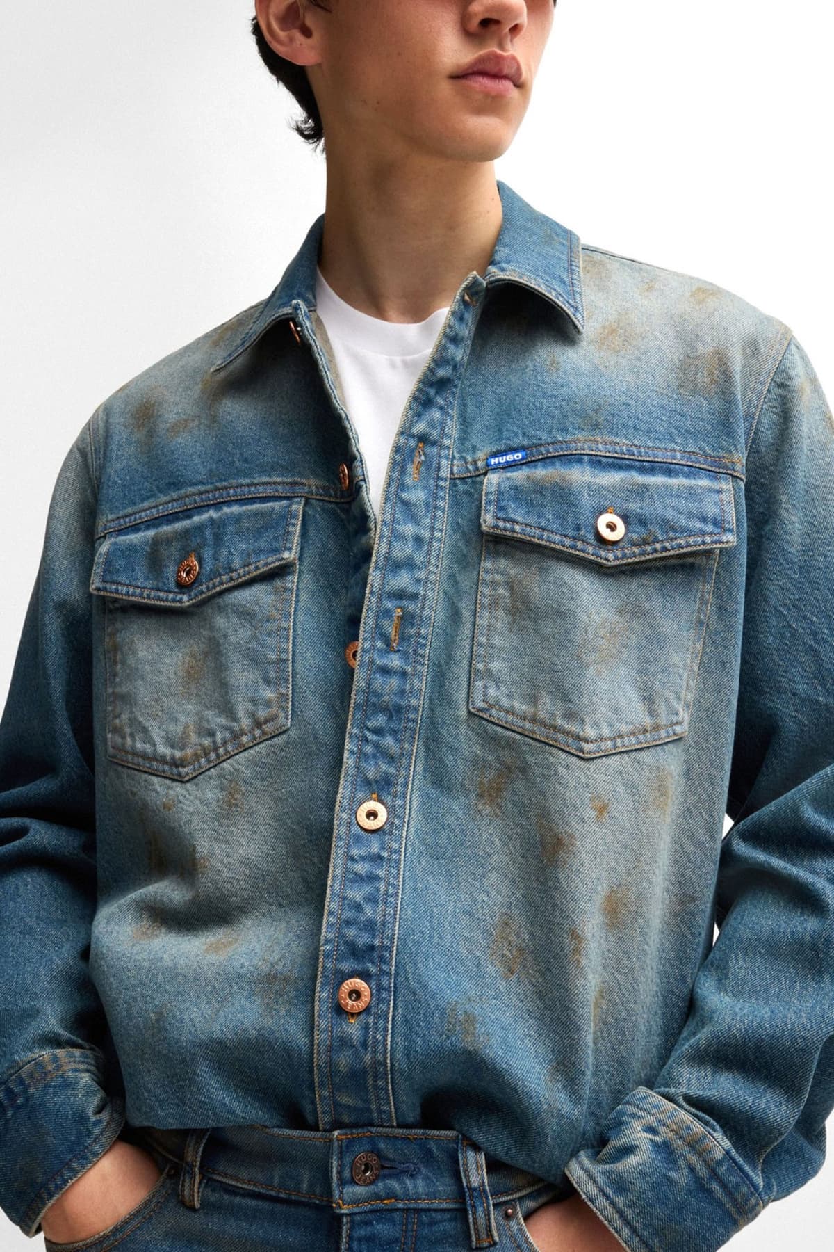 HUGO BLUE ΠΟΥΚΑΜΙΣΟ JEANS EBRIDO ΜΠΛΕ