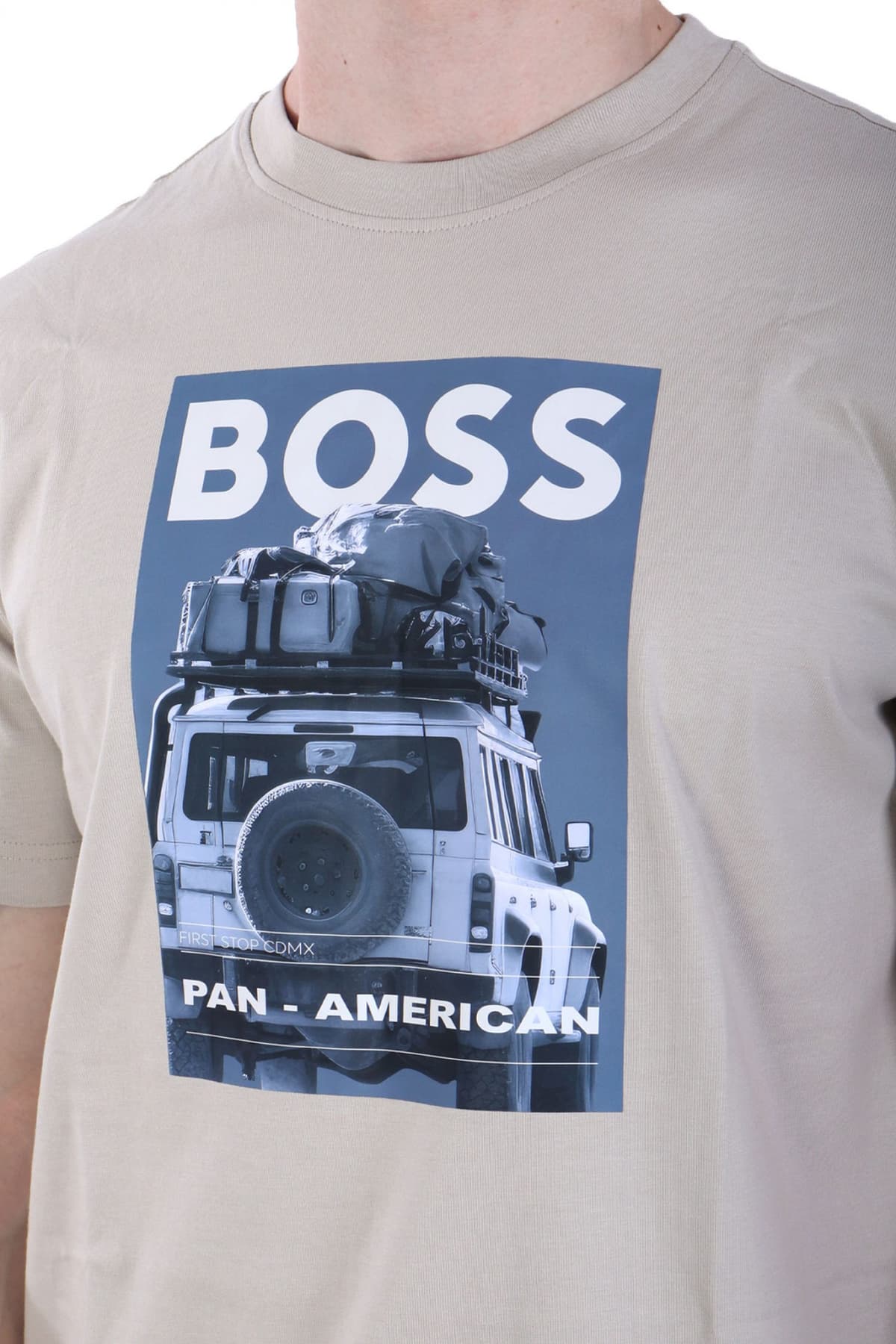 BOSS CASUAL T-SHIRT ΜΕ ΣΤΑΜΠΑ REGULAR FIT TE_MEXTOUR ΑΝΟΙΧΤΟ ΜΠΕΖ