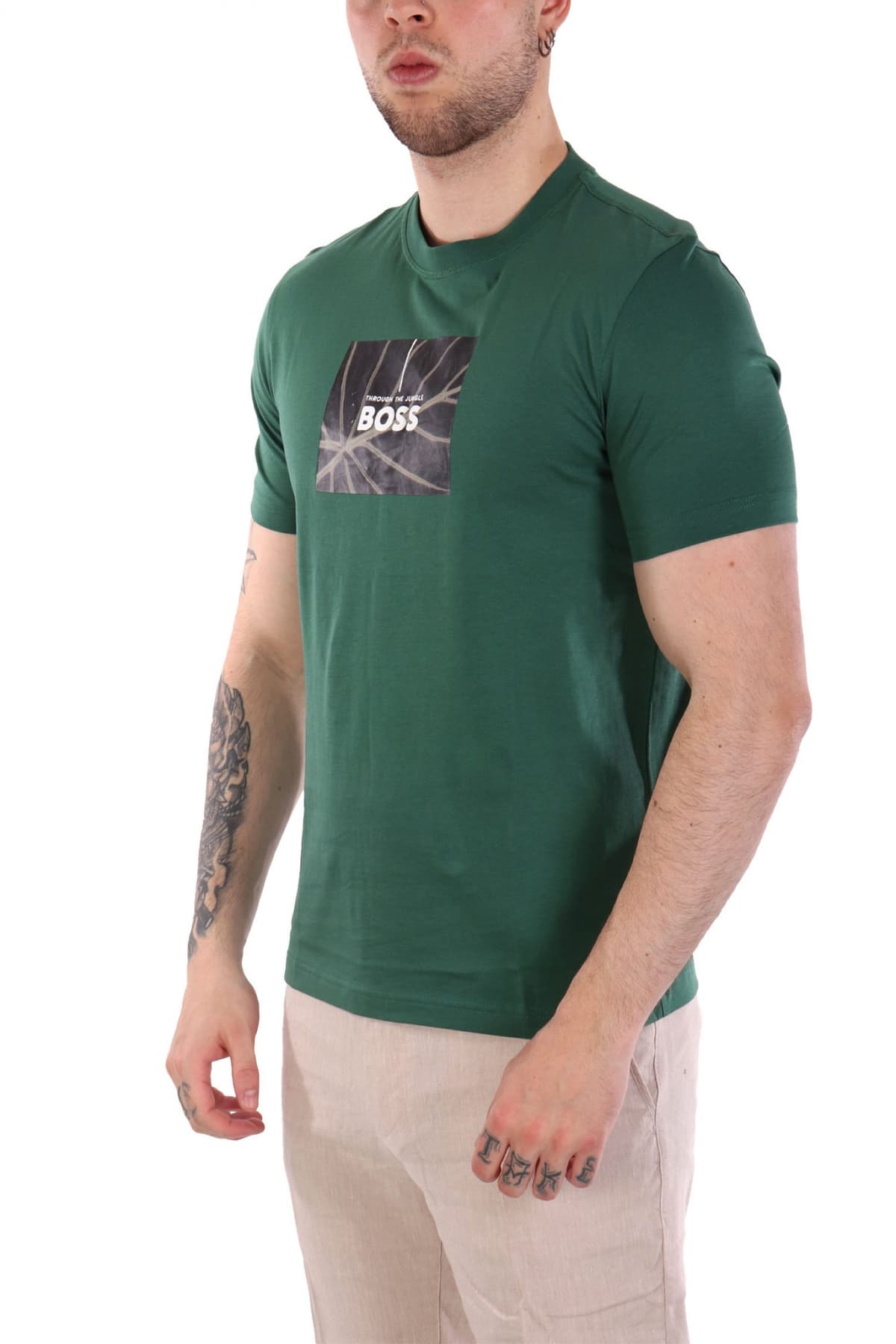 BOSS CASUAL T-SHIRT ΜΕ ΣΤΑΜΠΑ REGULAR FIT TE_INJUNGLE ΠΡΑΣΙΝΟ