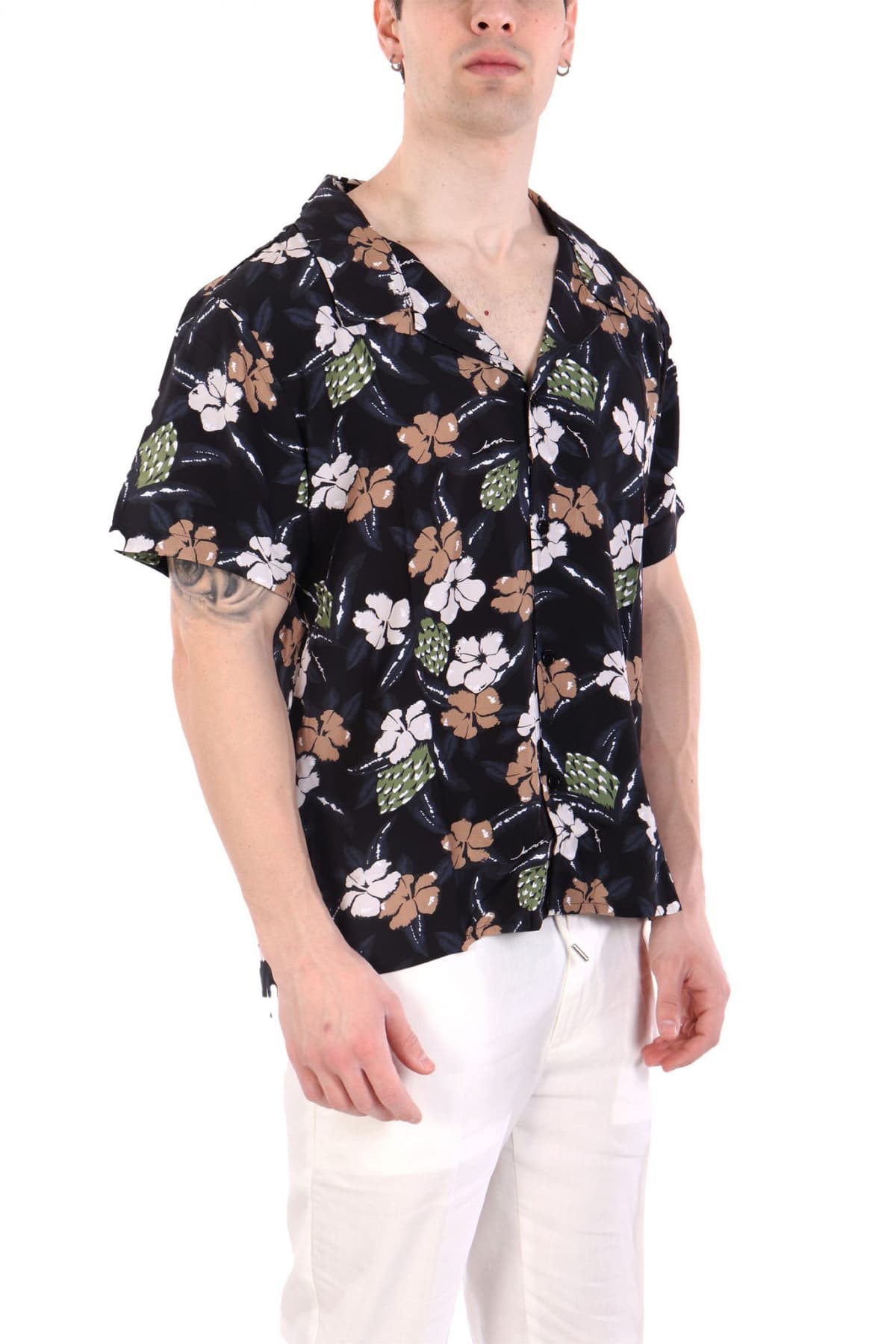 BOSS BEACHWEAR ΠΟΥΚΑΜΙΣΟ BEACH SHIRT FLORAL ΜΑΥΡΟ