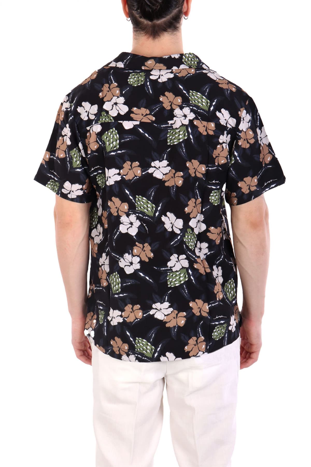 BOSS BEACHWEAR ΠΟΥΚΑΜΙΣΟ BEACH SHIRT FLORAL ΜΑΥΡΟ