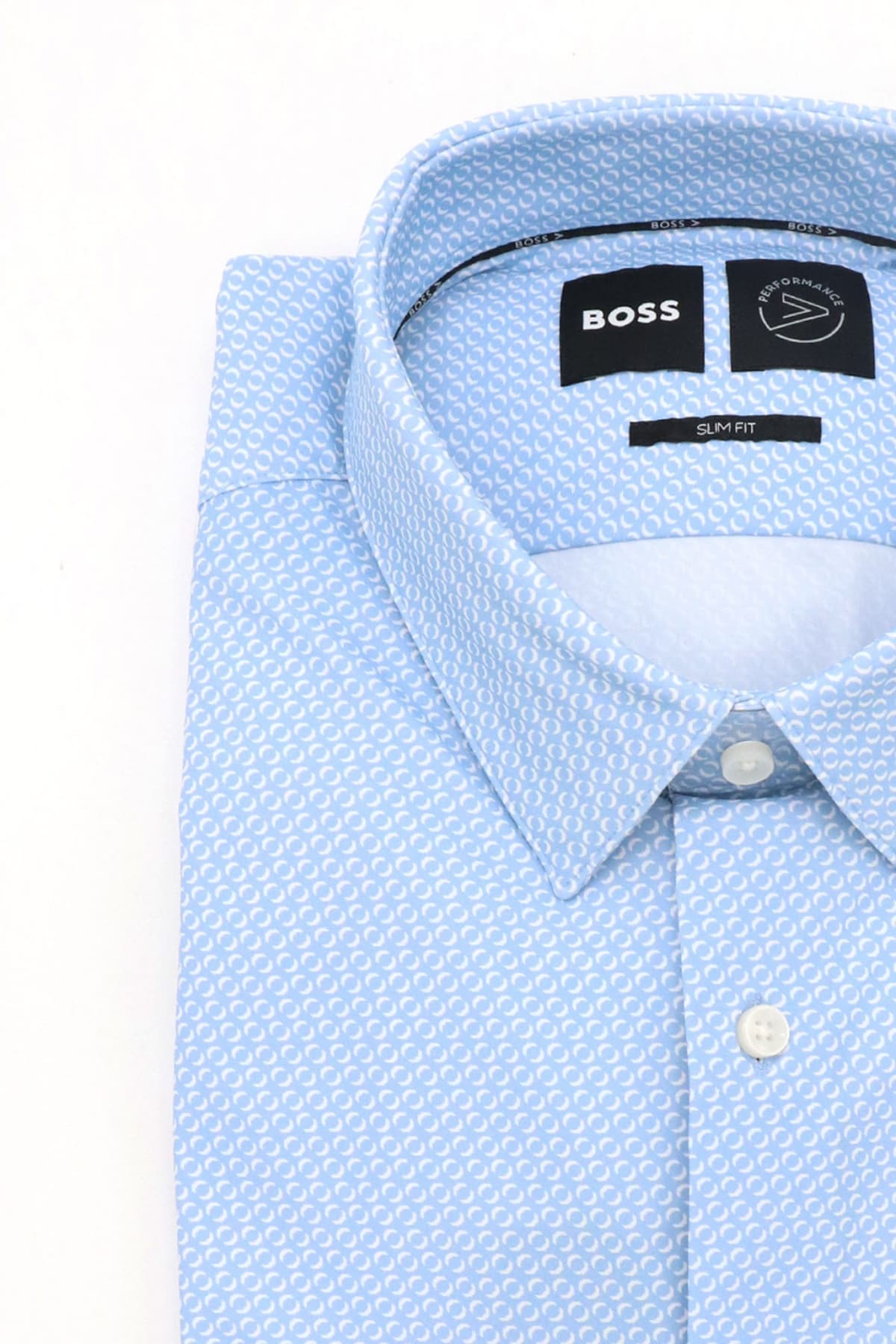 BOSS PERFORMANCE ΠΟΥΚΑΜΙΣΟ ΜΙΚΡΟΣΧΕΔΙΟ SLIM FIT P-HANK-S-KENT-C1-222 ΣΙΕΛ-ΛΕΥΚΟ