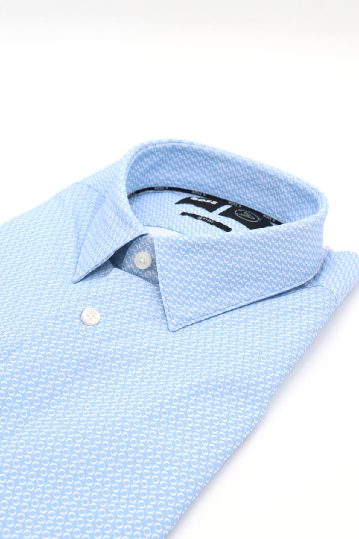 BOSS PERFORMANCE ΠΟΥΚΑΜΙΣΟ ΜΙΚΡΟΣΧΕΔΙΟ SLIM FIT P-HANK-S-KENT-C1-222 ΣΙΕΛ-ΛΕΥΚΟ