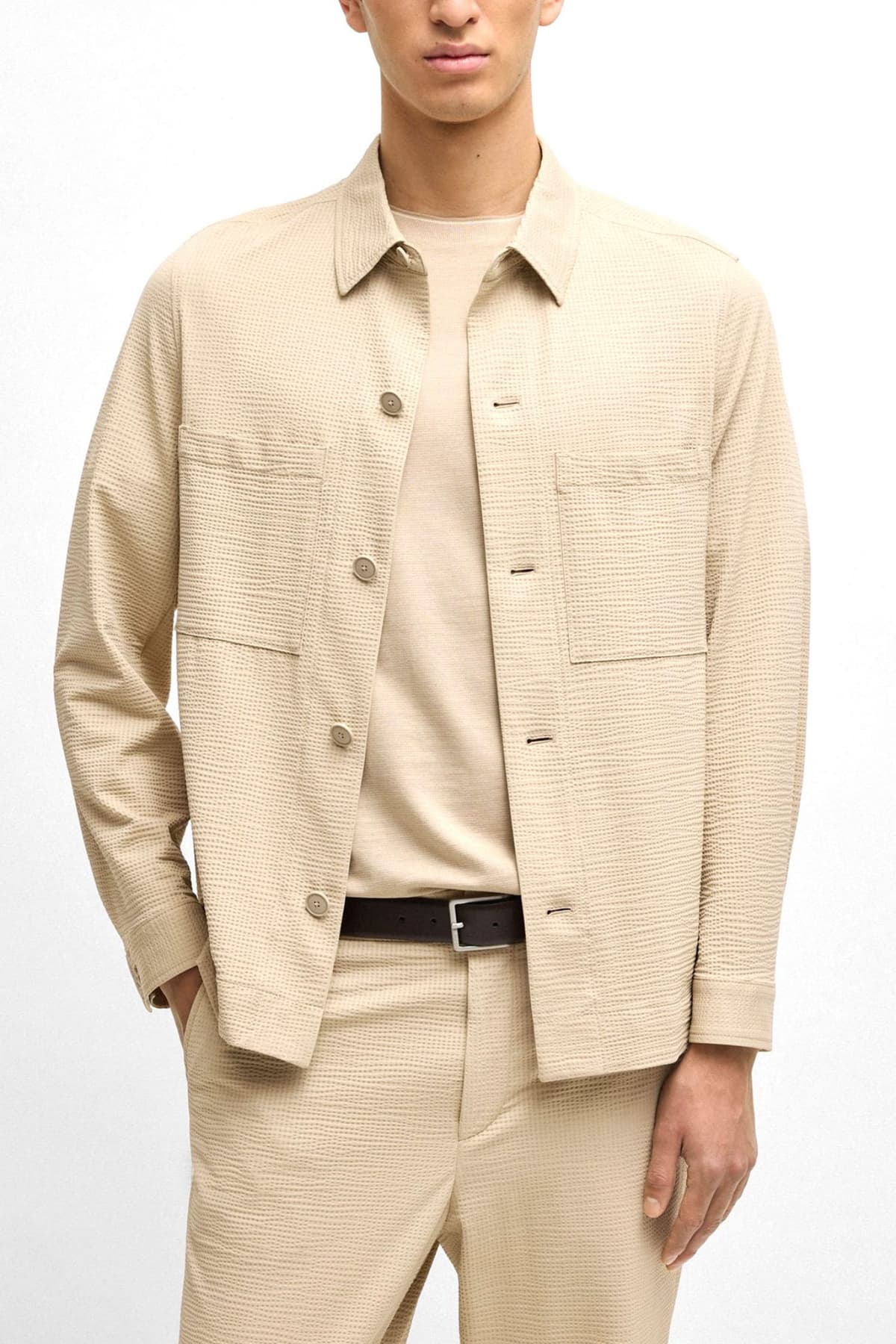 BOSS ΠΟΥΚΑΜΙΣΟ OVERSHIRT ΜΙΚΡΟΣΧΕΔΙΟ P-CARPER-J-2P-WG-252 ΜΠΕΖ