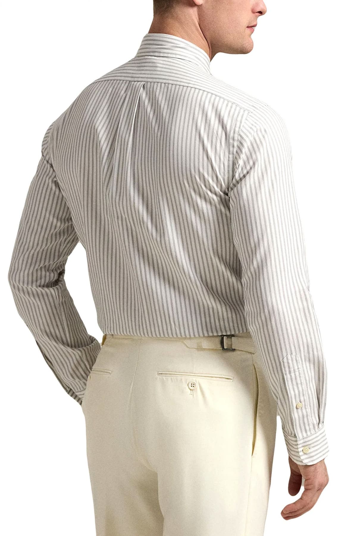 RALPH LAUREN ΠΟΥΚΑΜΙΣΟ ΡΙΓΕ BUTTON DOWN OXFORD CUSTOM FIT ΛΕΥΚΟ-ΓΚΡΙ