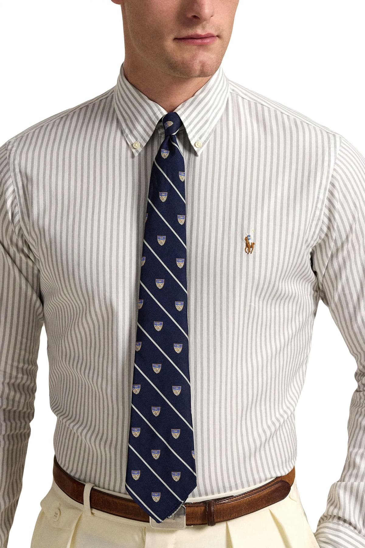 RALPH LAUREN ΠΟΥΚΑΜΙΣΟ ΡΙΓΕ BUTTON DOWN OXFORD CUSTOM FIT ΛΕΥΚΟ-ΓΚΡΙ