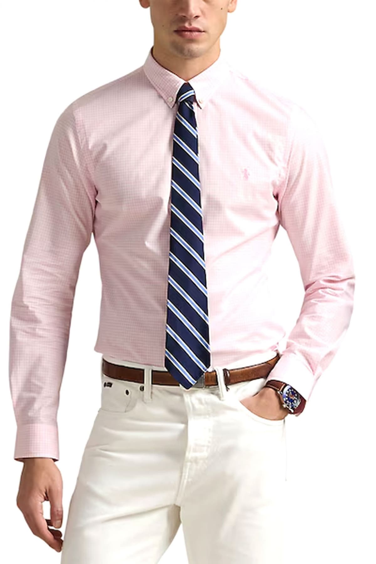 RALPH LAUREN ΠΟΥΚΑΜΙΣΟ ΚΑΡΩ BUTTON DOWN CUSTOM FIT ΡΟΖ-ΛΕΥΚΟ