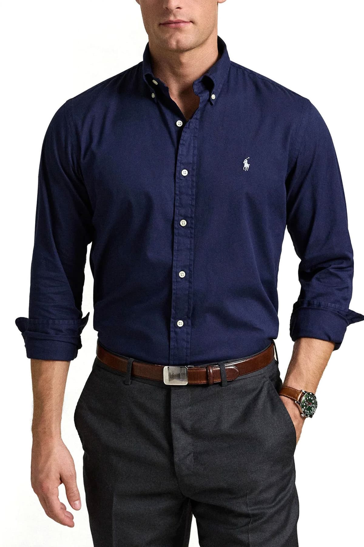 RALPH LAUREN ΠΟΥΚΑΜΙΣΟ BUTTON DOWN CUSTOM FIT FEATHER WEGHT TWILL ΜΠΛΕ