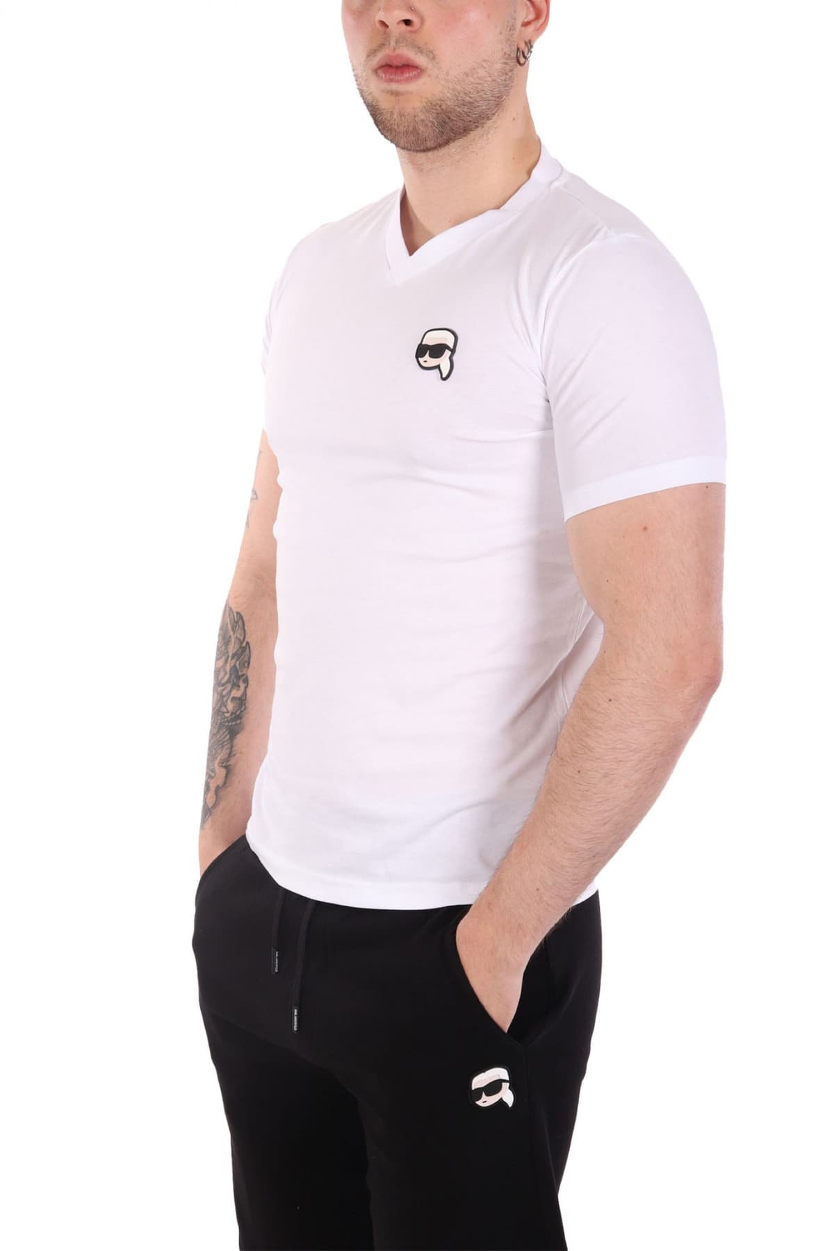 KARL LAGERFELD T-SHIRT VNECK LOGO ΛΕΥΚΟ