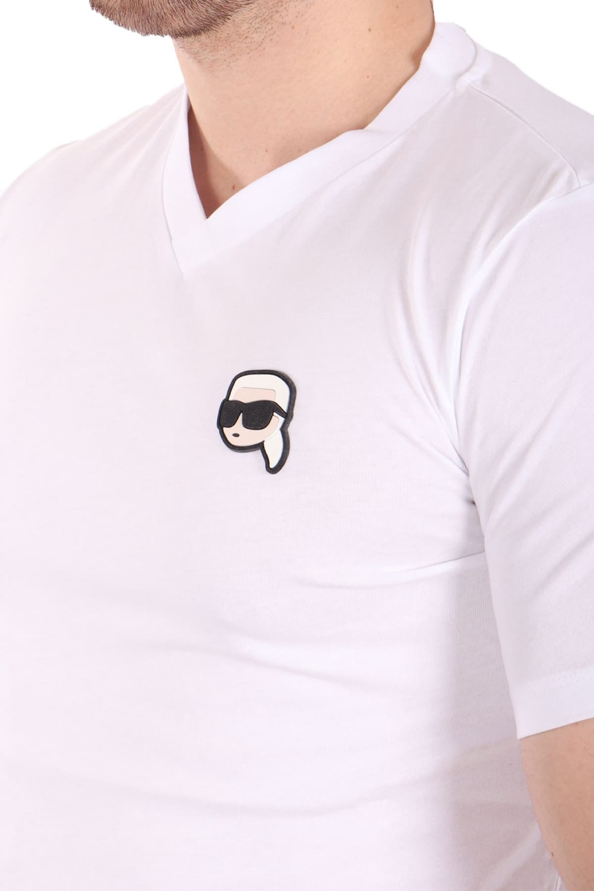 KARL LAGERFELD T-SHIRT VNECK LOGO ΛΕΥΚΟ