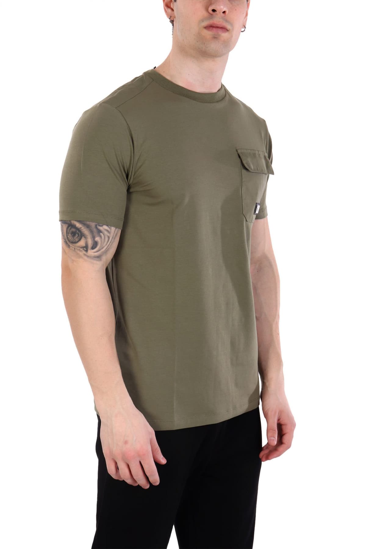 KARL LAGERFELD T-SHIRT CREW NECK POCKET METALLIC LOGO ΧΑΚΙ