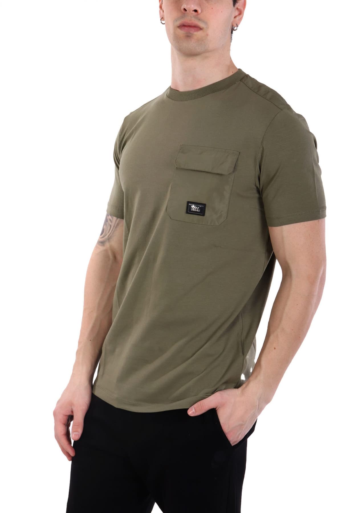 KARL LAGERFELD T-SHIRT CREW NECK POCKET METALLIC LOGO ΧΑΚΙ