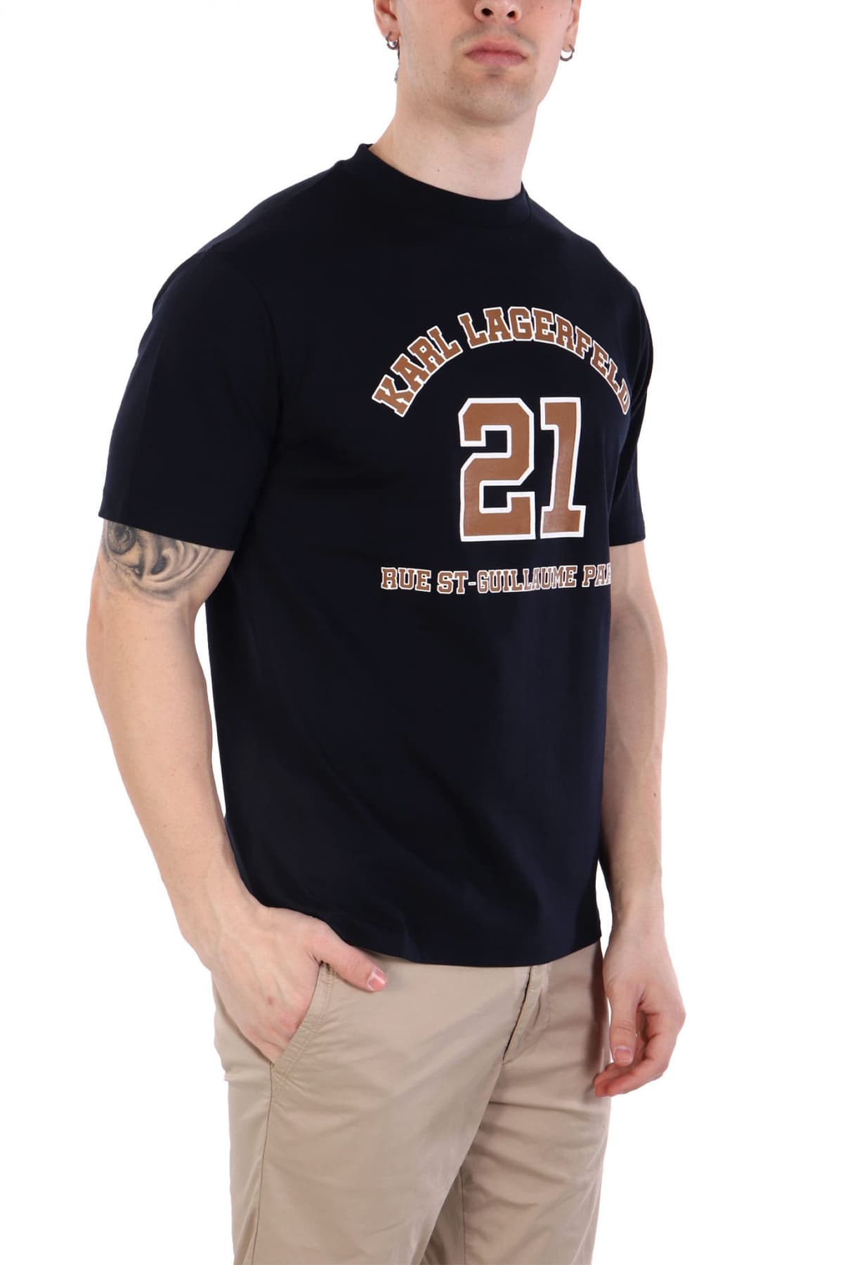 KARL LAGERFELD T-SHIRT CREW NECK LOGO ΜΠΛΕ