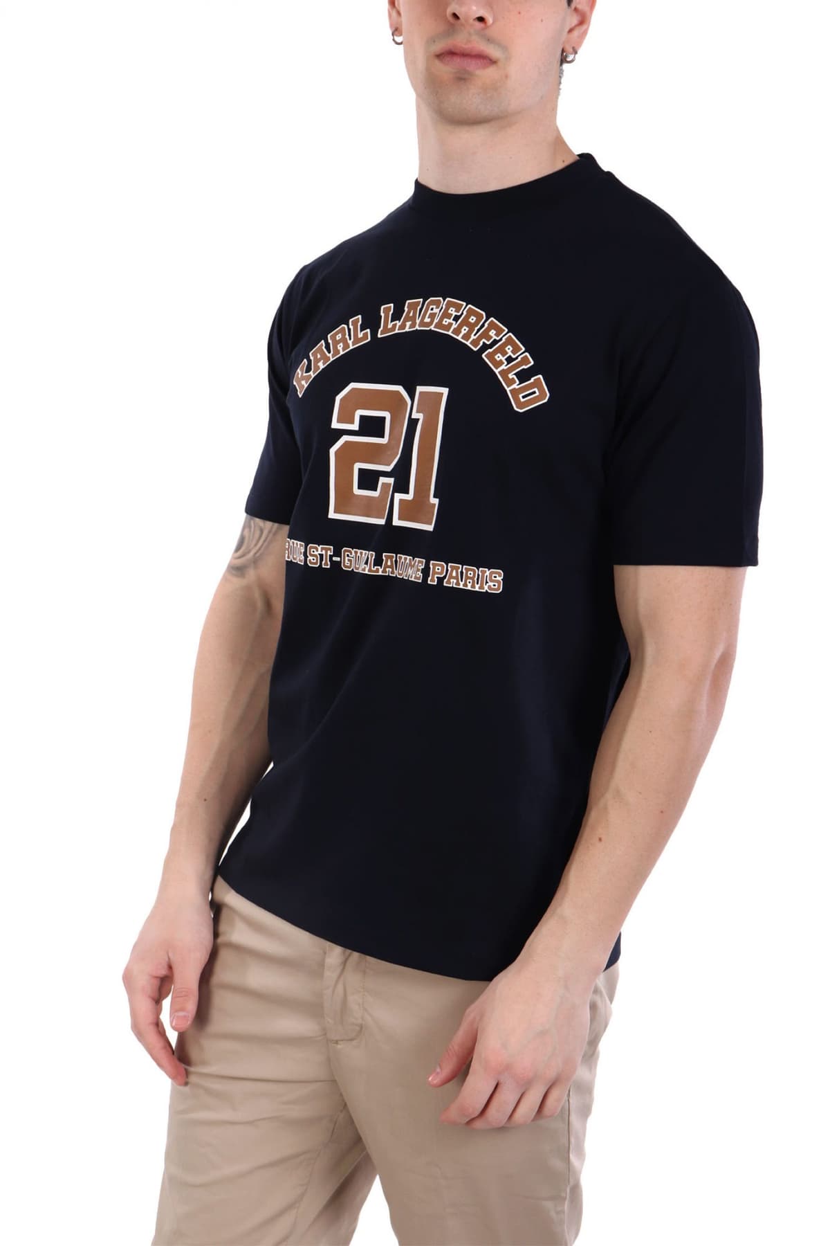 KARL LAGERFELD T-SHIRT CREW NECK LOGO ΜΠΛΕ
