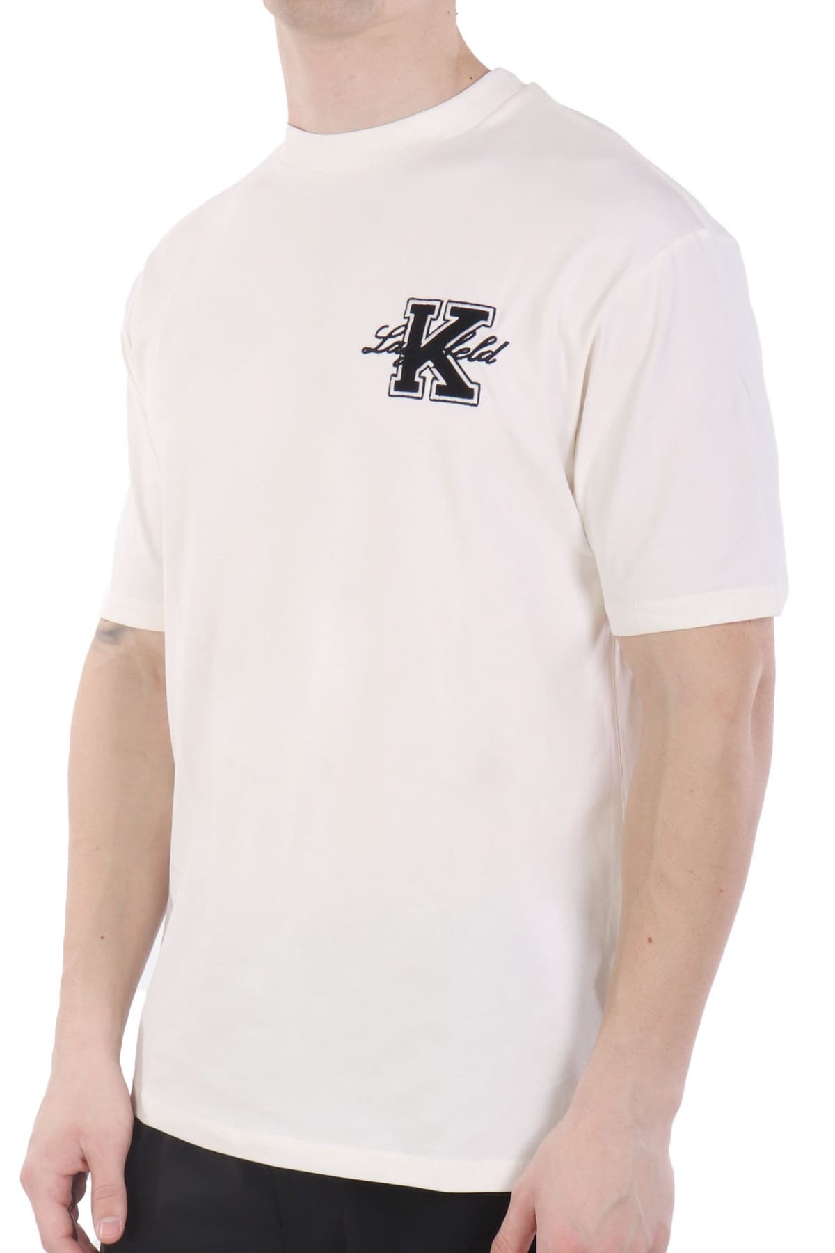 KARL LAGERFELD T-SHIRT CREW NECK LOGO ΕΚΡΟΥ