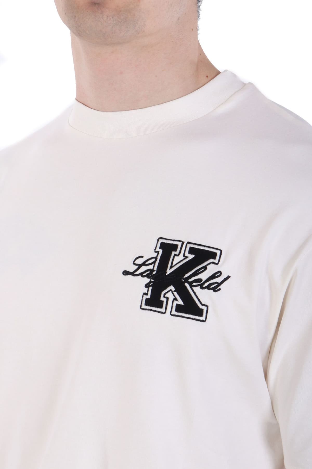 KARL LAGERFELD T-SHIRT CREW NECK LOGO ΕΚΡΟΥ