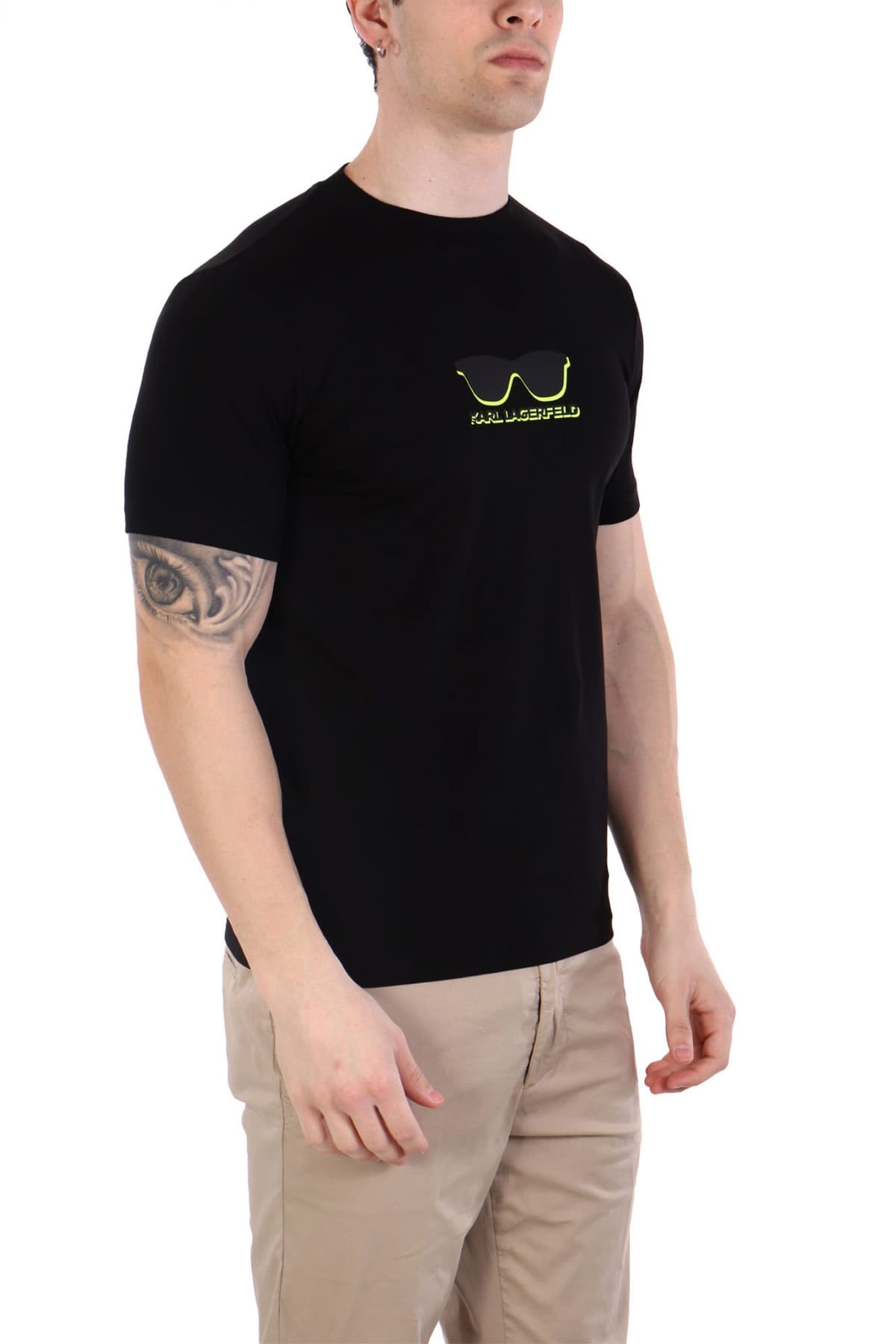 KARL LAGERFELD T-SHIRT CREW NECK FLUO LOGO ΜΑΥΡΟ