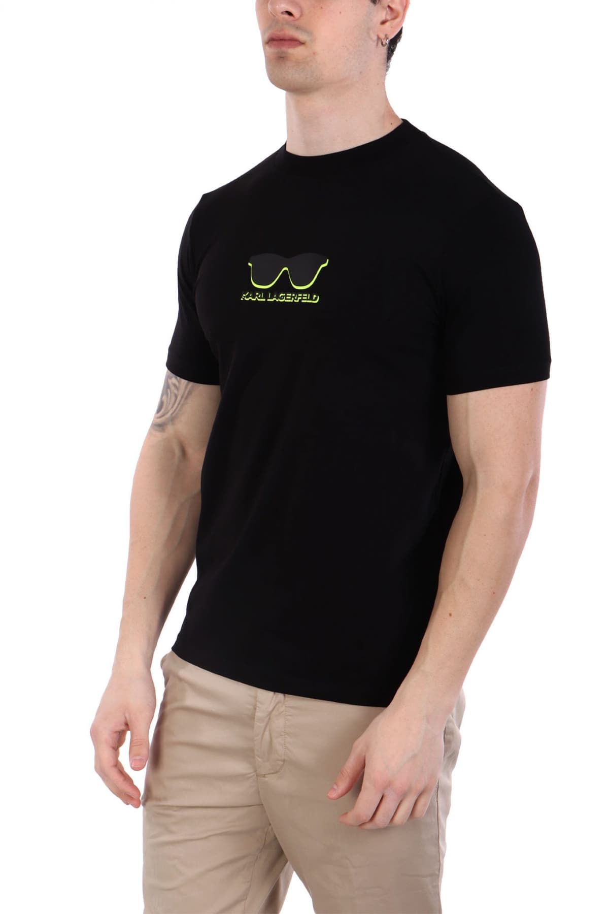 KARL LAGERFELD T-SHIRT CREW NECK FLUO LOGO ΜΑΥΡΟ