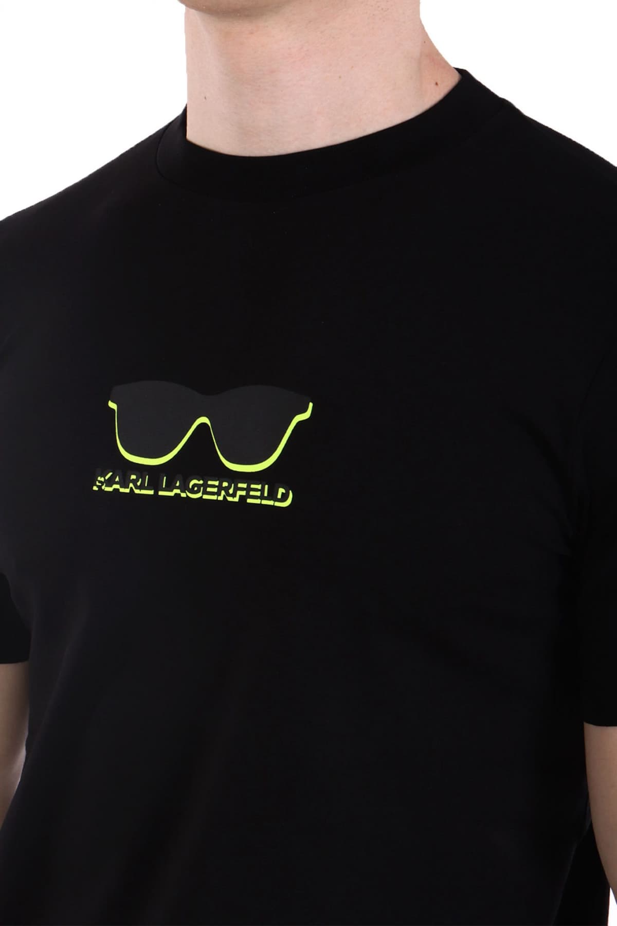 KARL LAGERFELD T-SHIRT CREW NECK FLUO LOGO ΜΑΥΡΟ