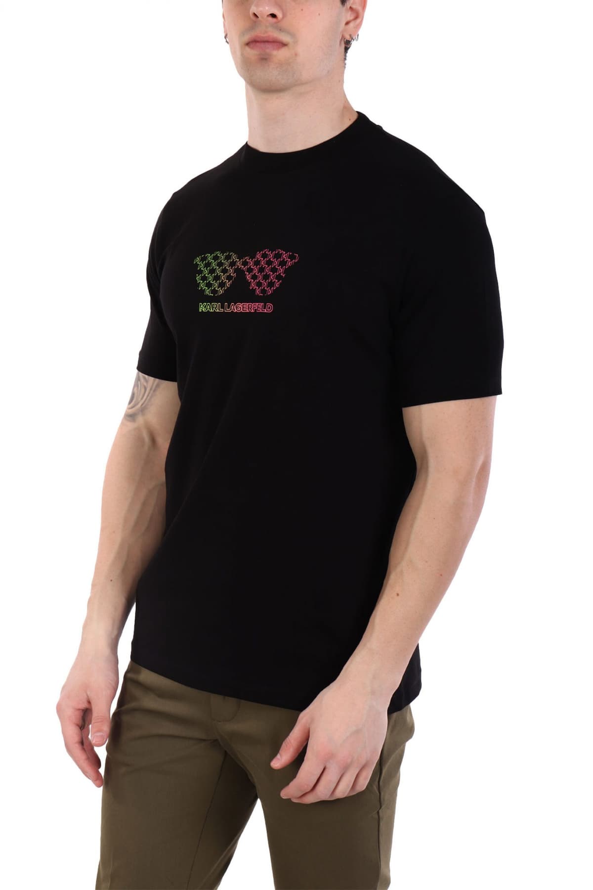 KARL LAGERFELD T-SHIRT CREW NECK MULTICOLOUR LOGO ΜΑΥΡΟ