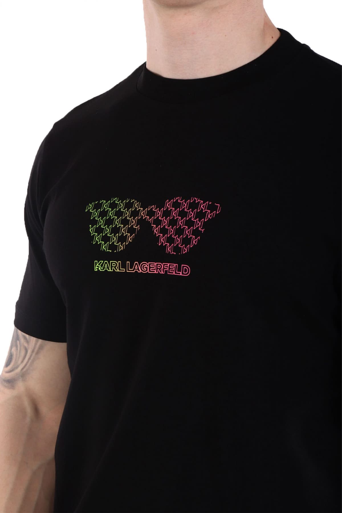 KARL LAGERFELD T-SHIRT CREW NECK MULTICOLOUR LOGO ΜΑΥΡΟ