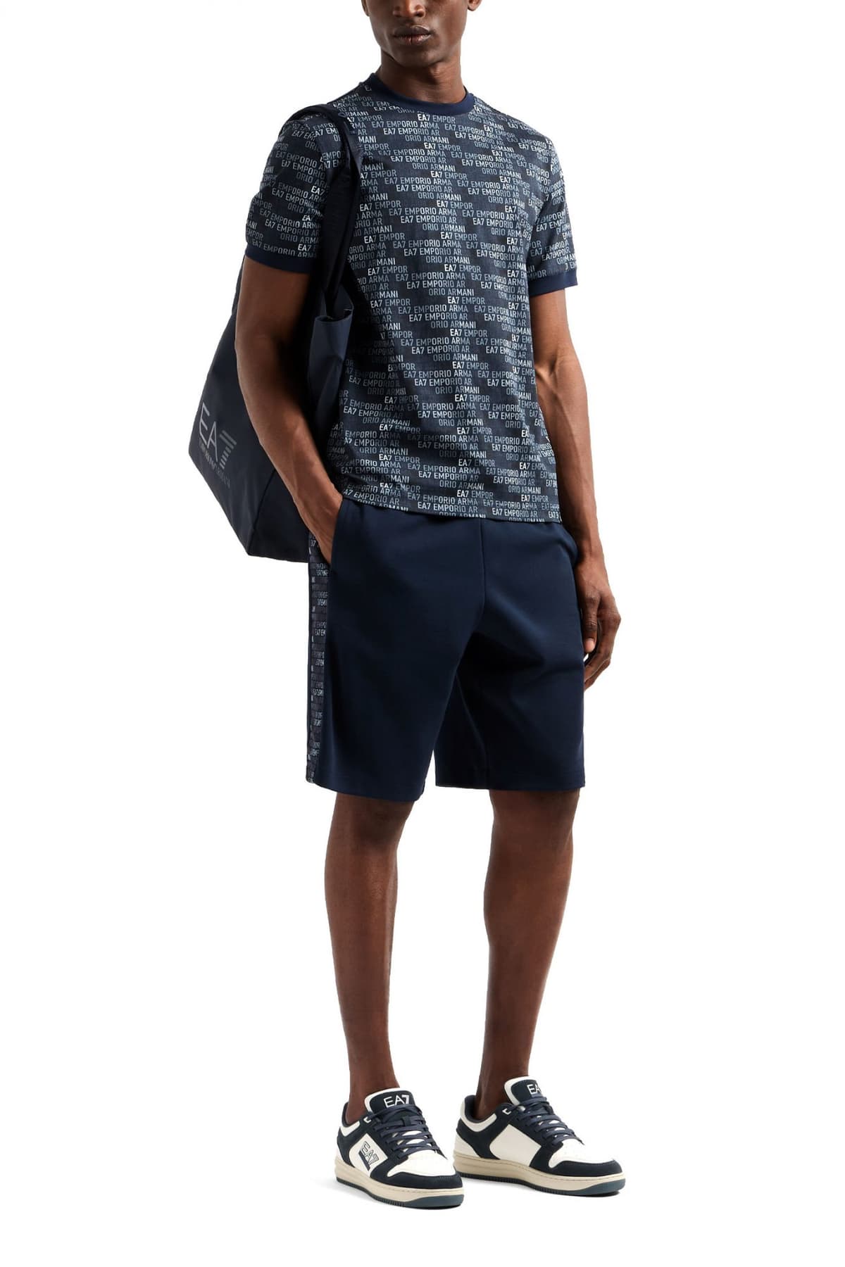 ARMANI 7 T-SHIRT ALL OVER LOGO ΜΠΛΕ