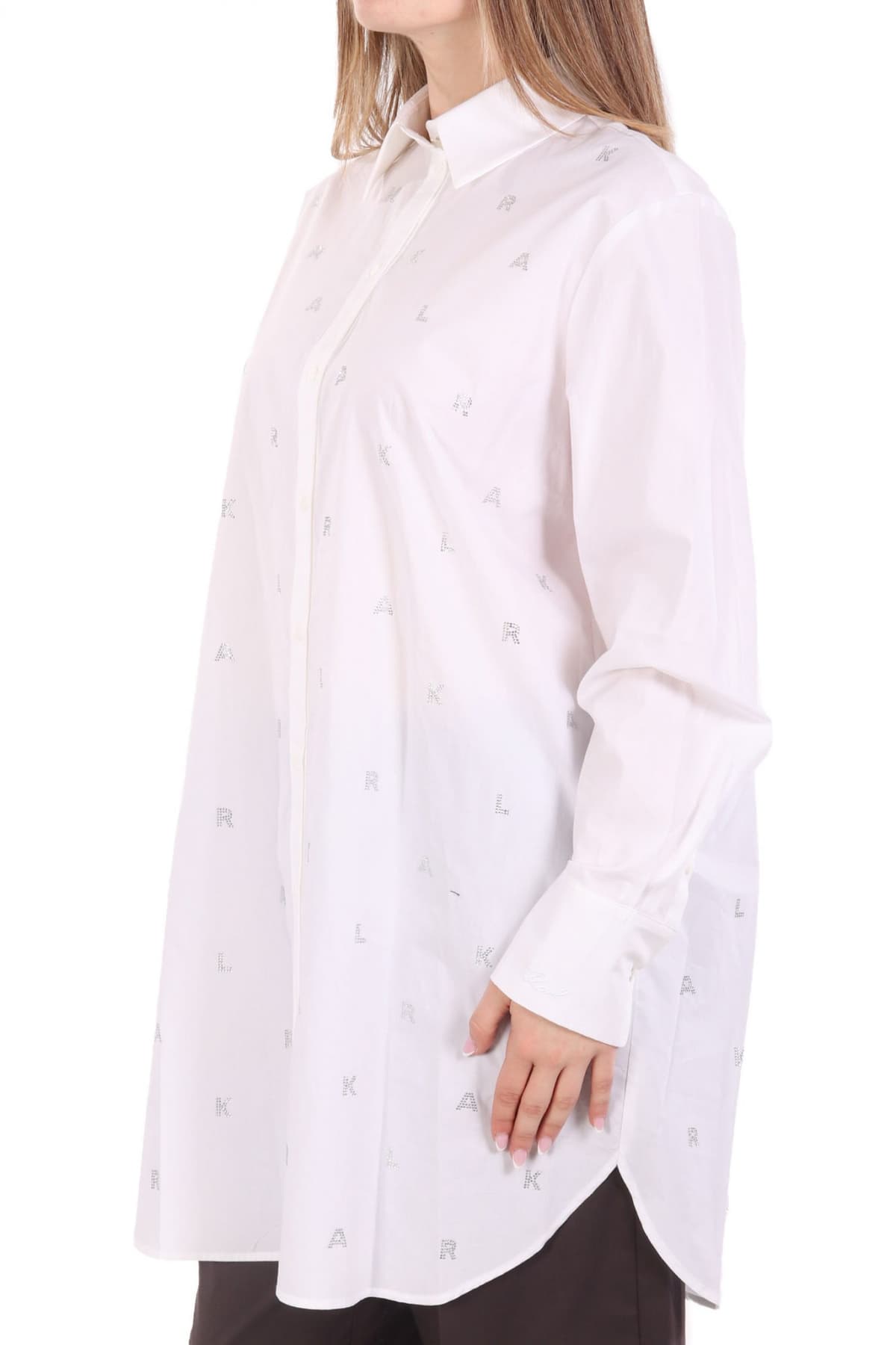 KARL LAGERFELD ΠΟΥΚΑΜΙΣΑ ΠΟΠΛΙΝΑ RHINESTONE ALL OVER LOGO ΣΤΡΑΣ ΛΕΥΚΟ