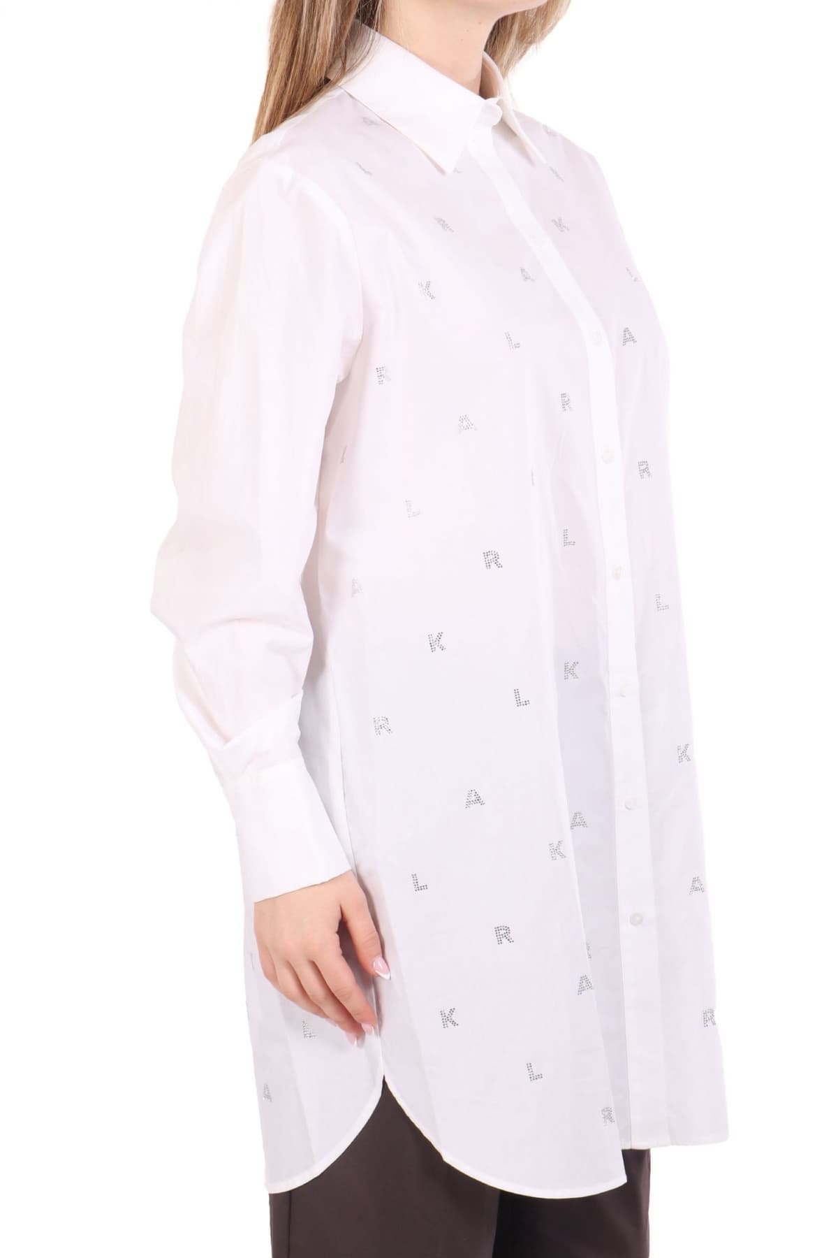 KARL LAGERFELD ΠΟΥΚΑΜΙΣΑ ΠΟΠΛΙΝΑ RHINESTONE ALL OVER LOGO ΣΤΡΑΣ ΛΕΥΚΟ