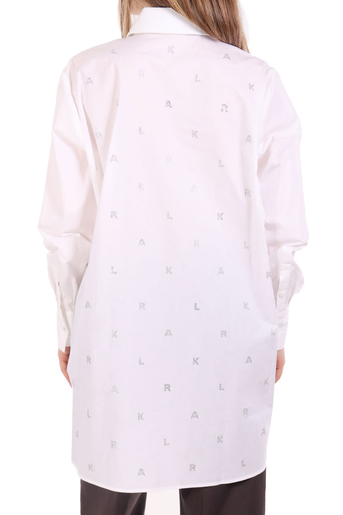KARL LAGERFELD ΠΟΥΚΑΜΙΣΑ ΠΟΠΛΙΝΑ RHINESTONE ALL OVER LOGO ΣΤΡΑΣ ΛΕΥΚΟ