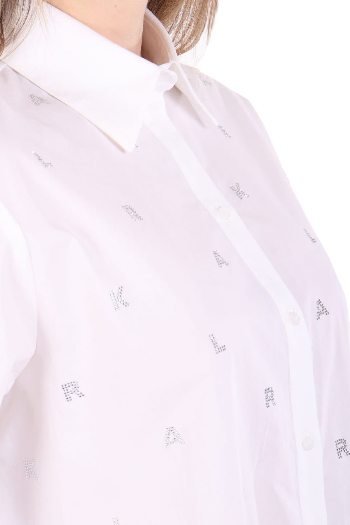 KARL LAGERFELD ΠΟΥΚΑΜΙΣΑ ΠΟΠΛΙΝΑ RHINESTONE ALL OVER LOGO ΣΤΡΑΣ ΛΕΥΚΟ