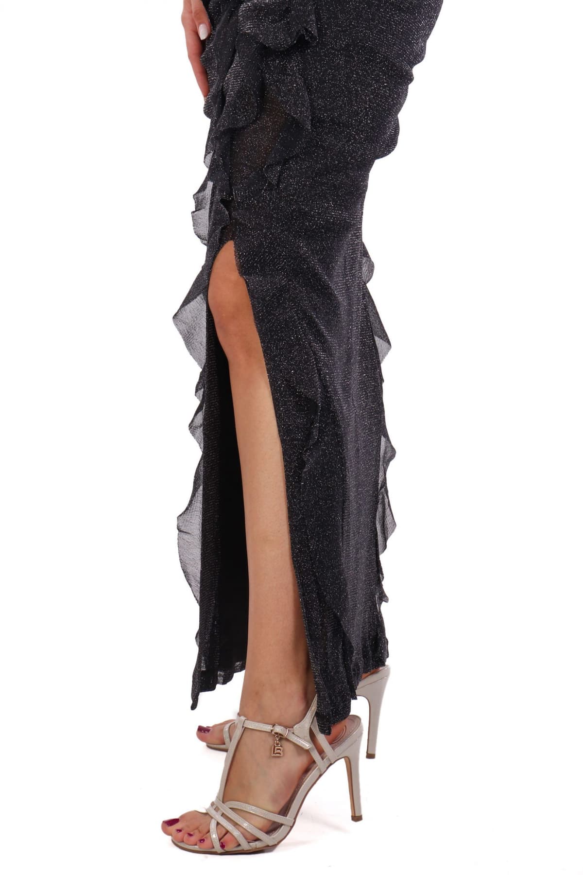 KARL LAGERFELD ΦΟΡΕΜΑ MAXI JERSEY LUREX ΜΑΥΡΟ