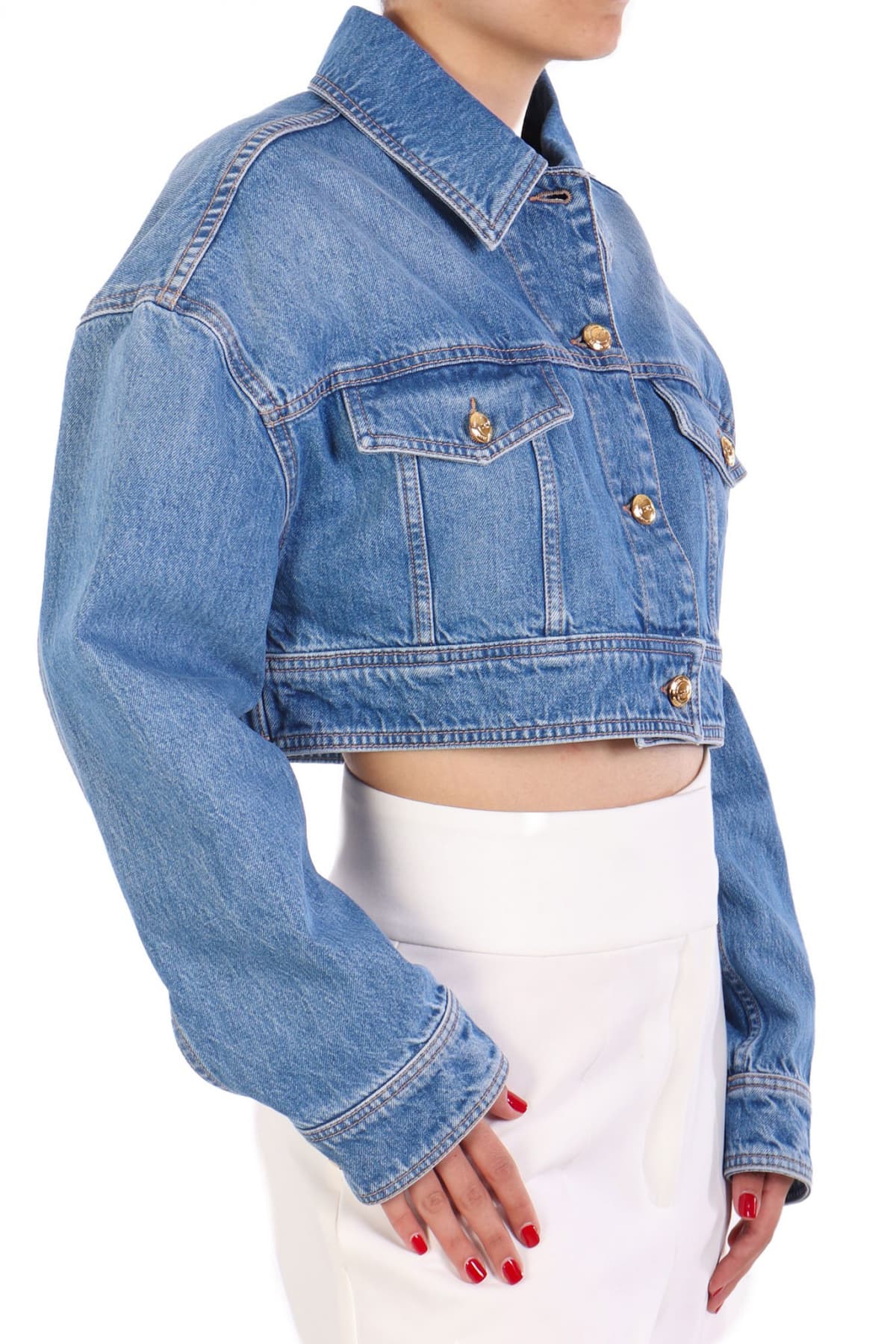 ELISABETTA FRANCHI JACKET JEANS CROPPED DENIM ΜΠΛΕ