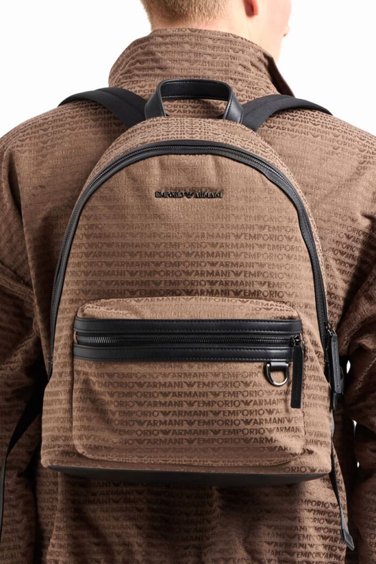 EMPORIO ARMANI ΤΣΑΝΤΑ BACKPACK ALL OVER LOGO ΚΑΦΕ