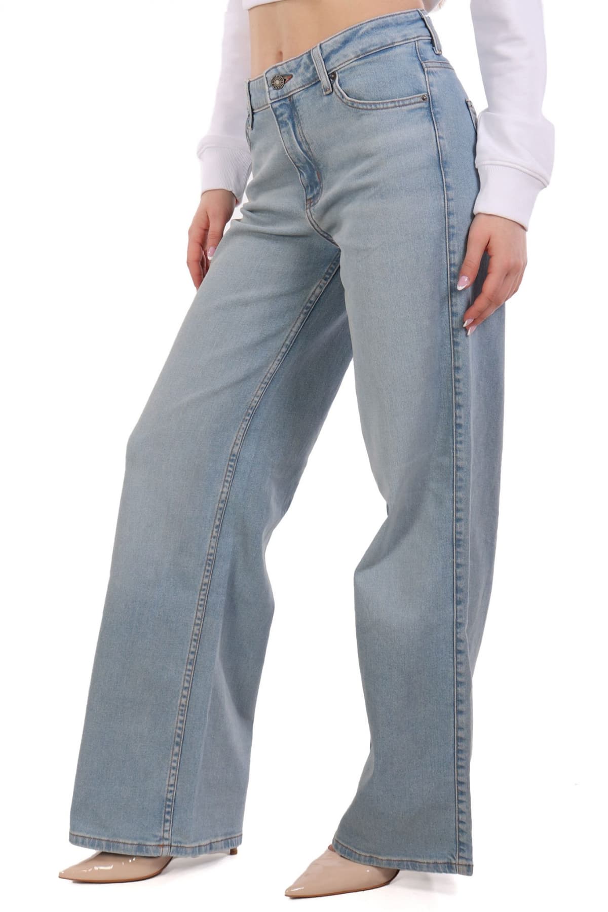 GUESS JEANS ΠΑΝΤΕΛΟΝΑ JEANS WIDE LEG G11 ΑΝΟΙΧΤΟ ΜΠΛΕ