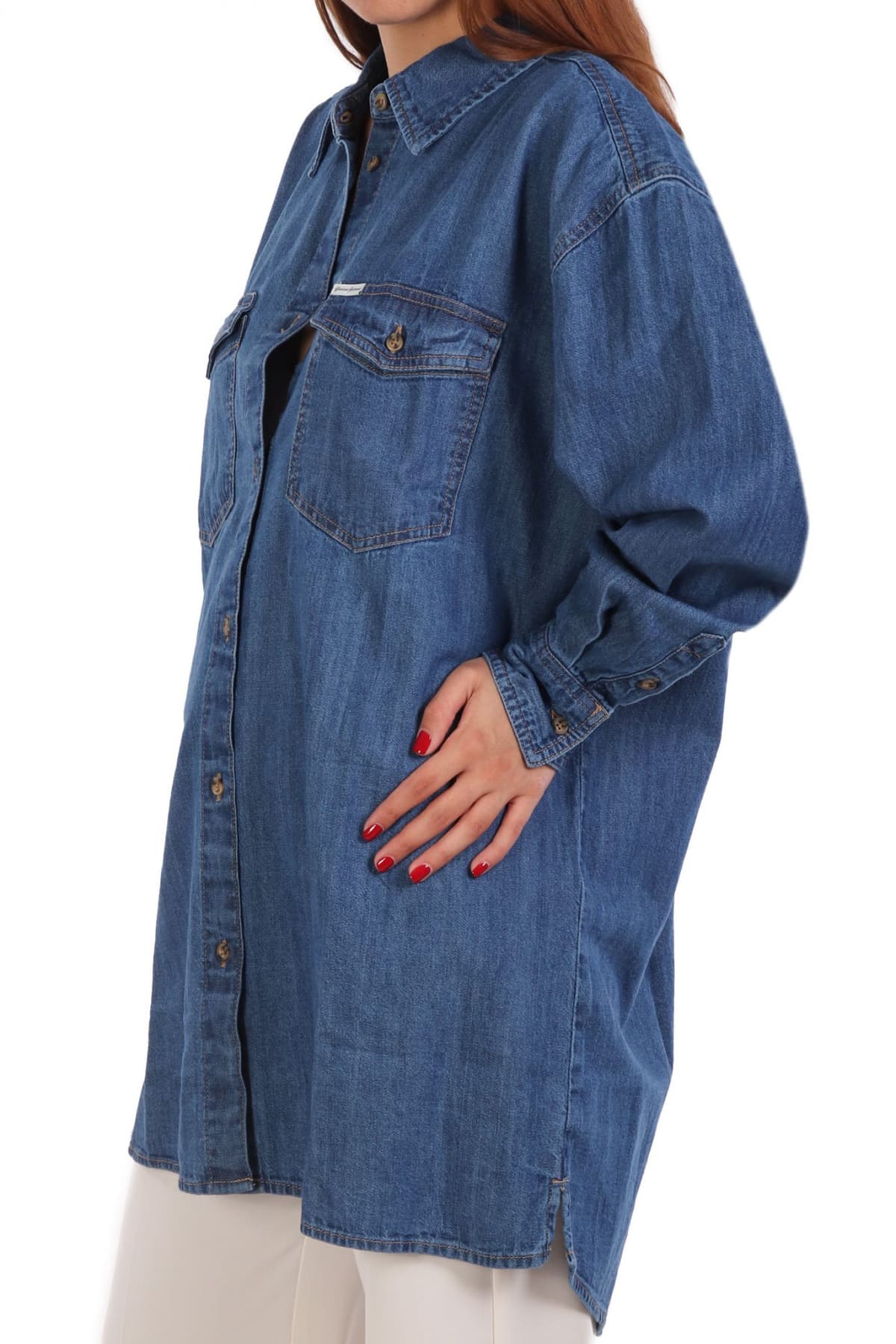 GUESS JEANS ΠΟΥΚΑΜΙΣΟ JEANS OVERSIZE ΜΠΛΕ