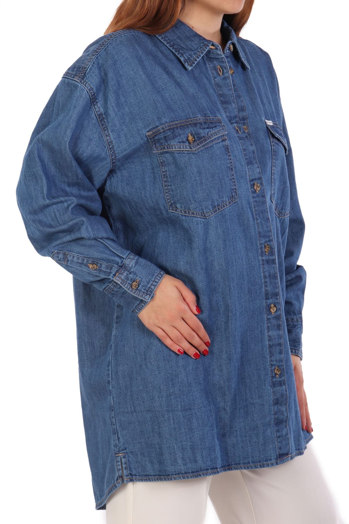 GUESS JEANS ΠΟΥΚΑΜΙΣΟ JEANS OVERSIZE ΜΠΛΕ