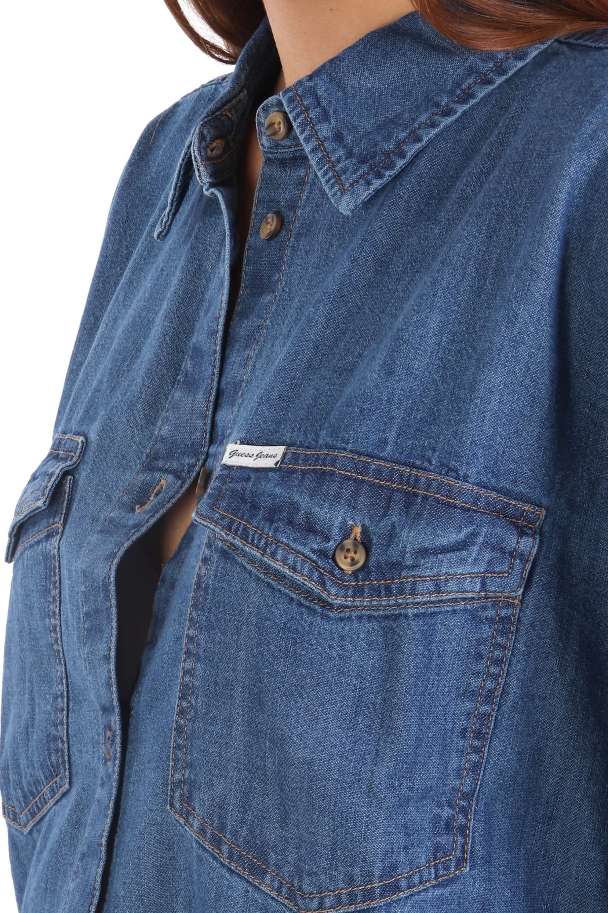 GUESS JEANS ΠΟΥΚΑΜΙΣΟ JEANS OVERSIZE ΜΠΛΕ