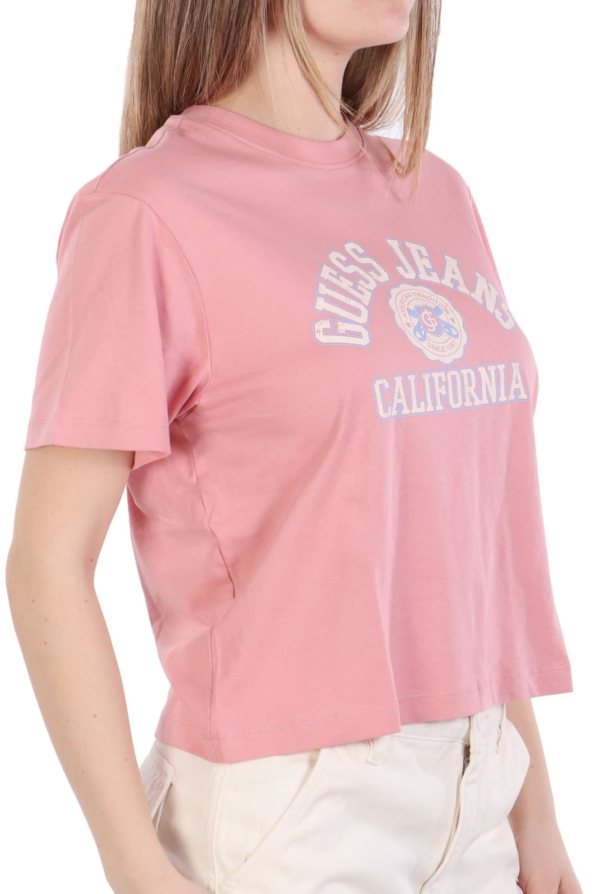 GUESS JEANS T-SHIRT LOGO ΡΟΖ