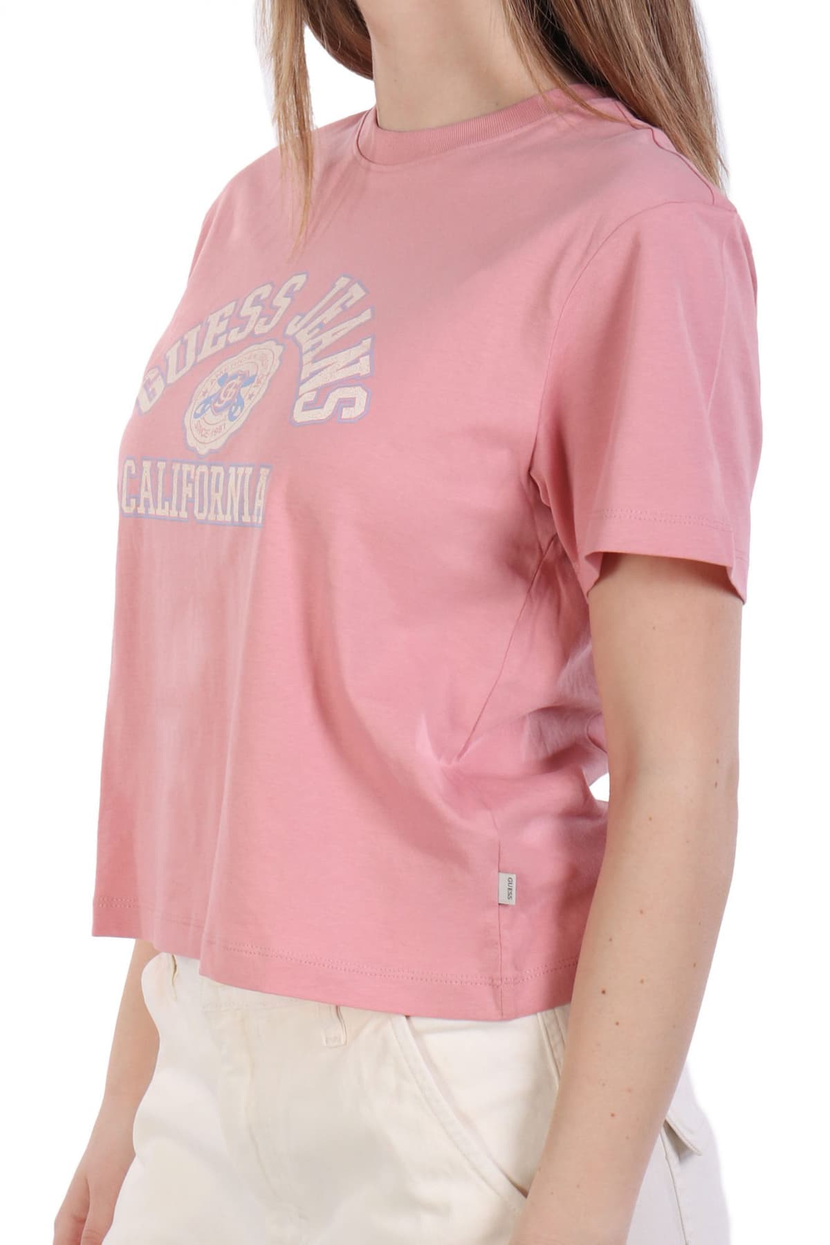 GUESS JEANS T-SHIRT LOGO ΡΟΖ