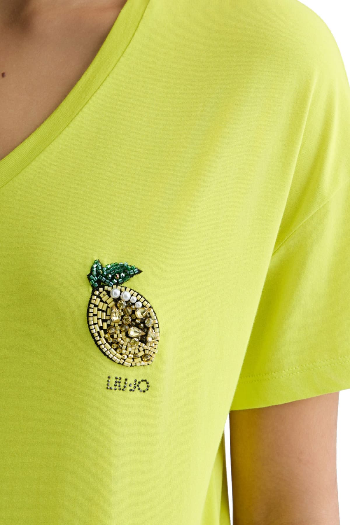 LIU JO BETTER T-SHIRT MODA M/C V-NECK LOGO ΛΑΙΜ